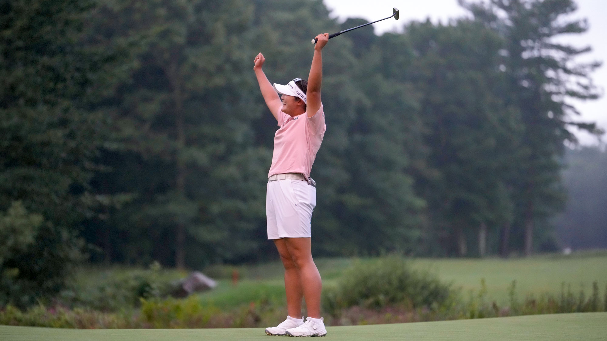Haeran Ryu of South Korea celebrates after winning the FM Championship 2024 at TPC Boston on September 01, 2024 in Norton, Massachusetts.