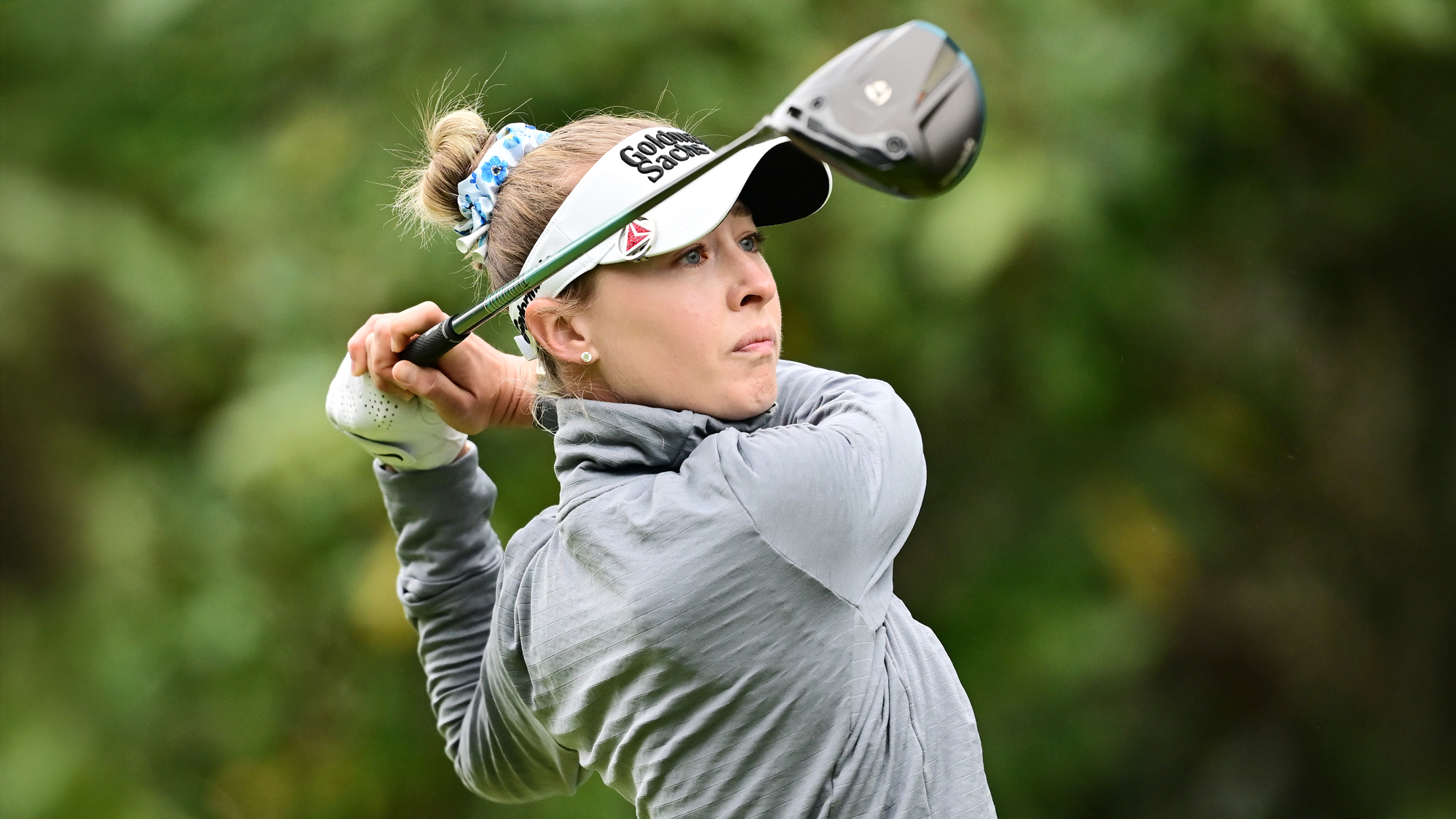 Nelly Korda of the United States plays her shot from the first tee during the third round of the Hilton Grand Vacations Tournament of Champions 2026 at Lake Nona Golf & Country Club on January 31, 2026 in Orlando, Florida.