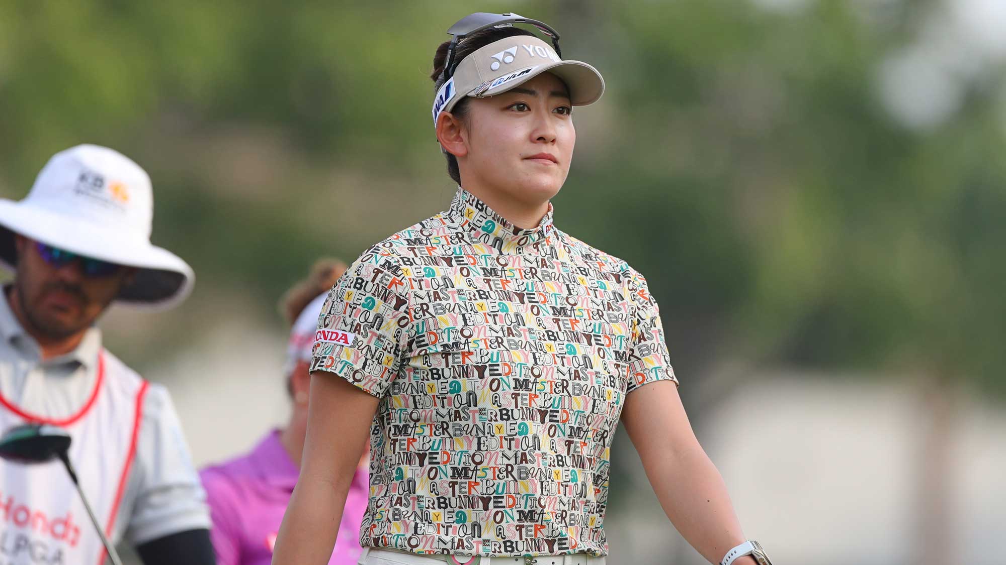Chizzy Iwai of Japan smiles after finish tee off at 1st tee box during the second round of the Honda LPGA Thailand 2026 at Siam Country Club on February 20, 2026 in Chon Buri, Thailand.