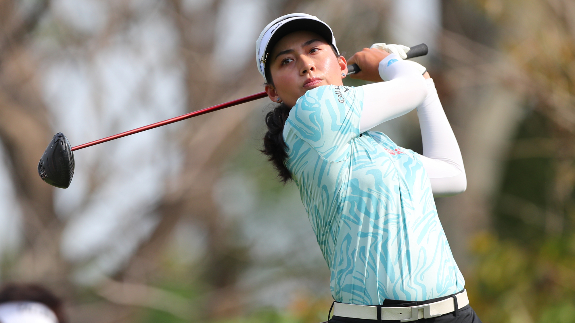 Jeeno Thitikul of Thailand tees off at 2nd hole during the second round of the Honda LPGA Thailand 2026 at Siam Country Club on February 20, 2026 in Chon Buri, Thailand.