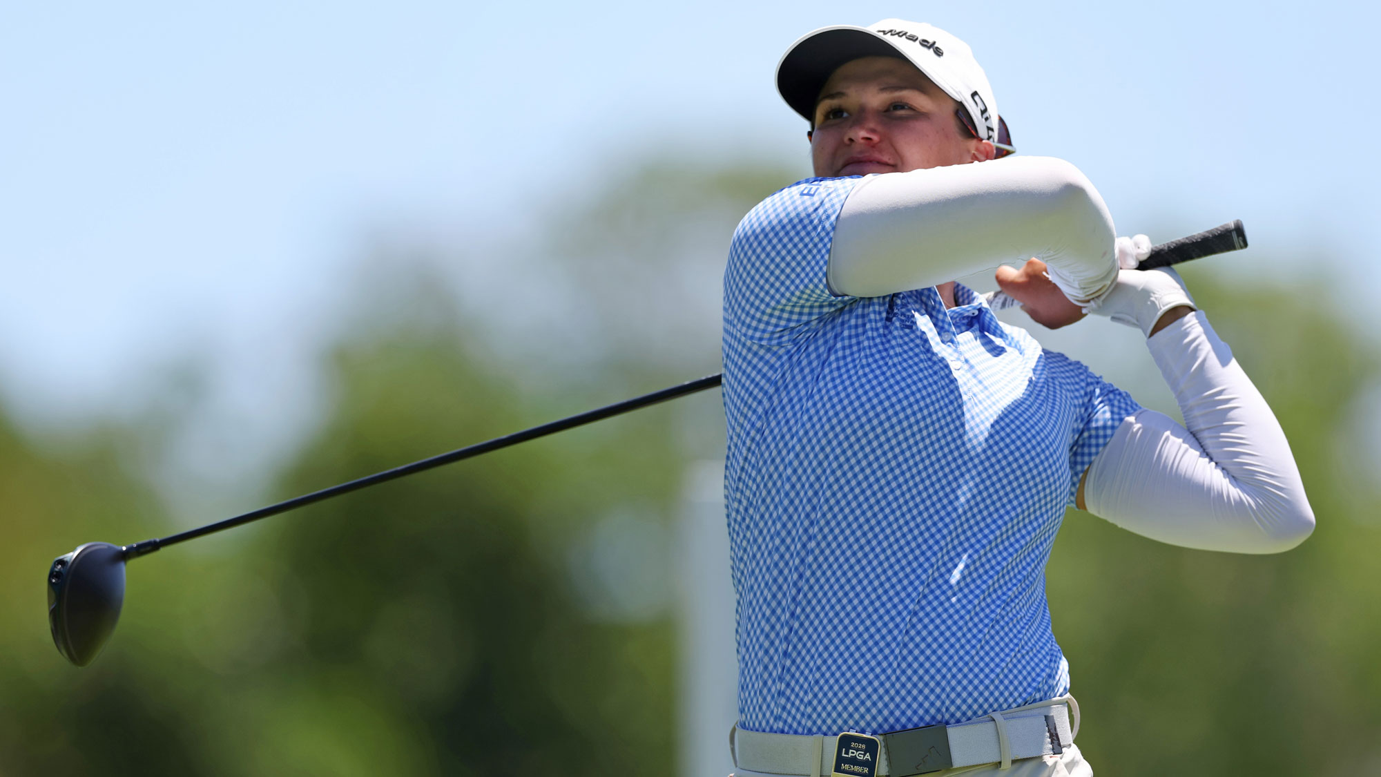 Melanie Green of the United States plays her shot from the sixth tee during the first round of the Mexico Riviera Maya Open at Mayakoba 2026 at El Camaleon at Mayakoba on April 30, 2026 in Playa del Carmen, Mexico.