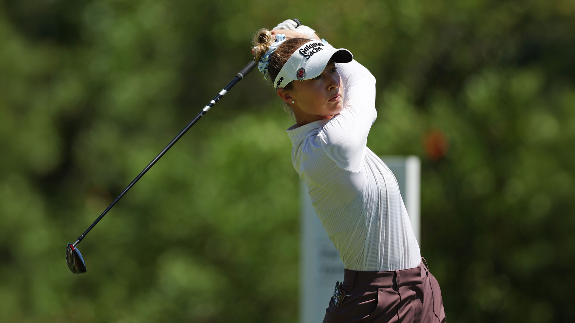 Nelly Korda of the United States plays her shot from the 17th tee during the first round of the Mexico Riviera Maya Open at Mayakoba 2026 at El Camaleon at Mayakoba on April 30, 2026 in Playa del Carmen, Mexico.