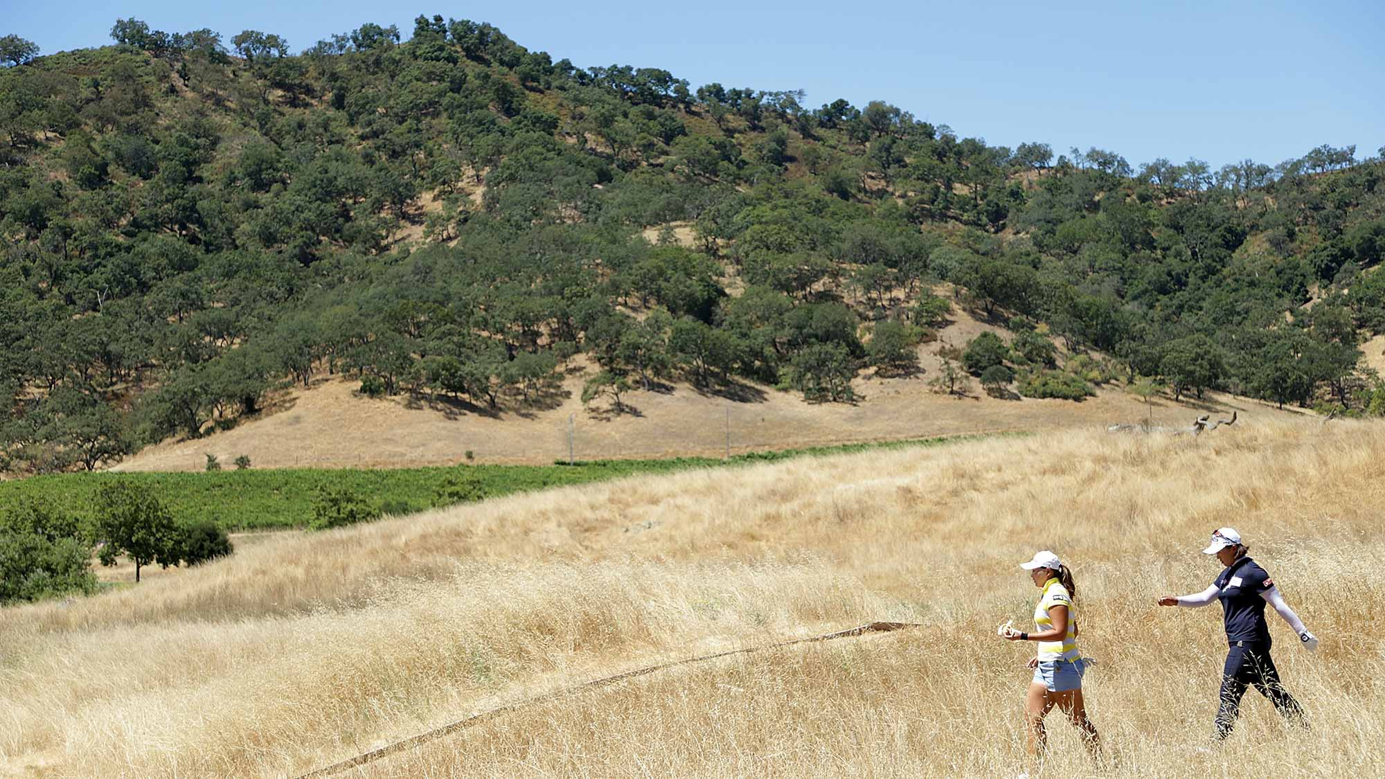 Mirim Lee (L) and Amy Yang during the third round of the U.S. Women's Open at the CordeValle Golf Club