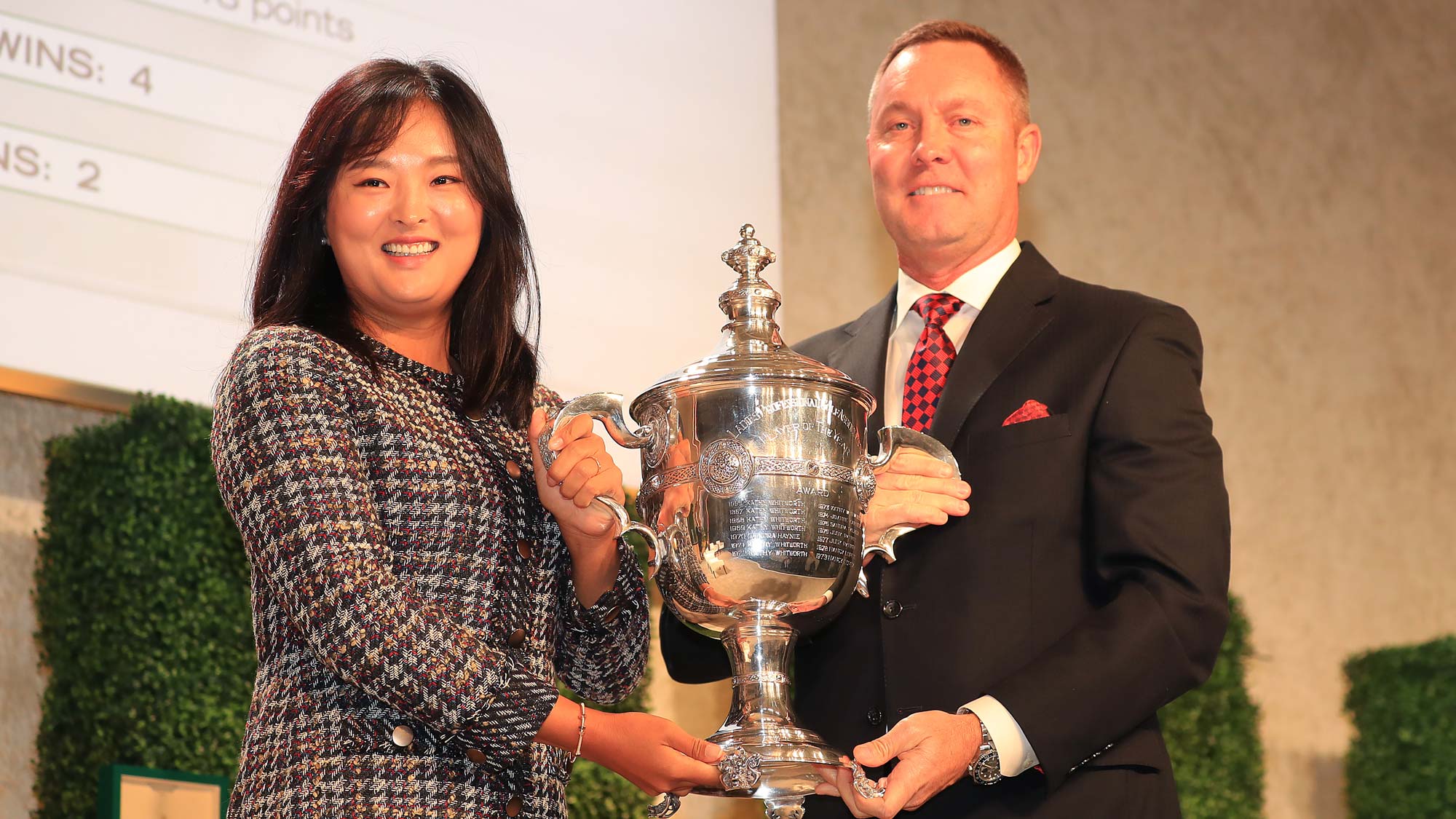 LPGA commissioner Michael Whan presents the Rolex Player of the Year award to Jin Young Ko of South Korea during the LPGA Rolex Players Awards at the Ritz-Carlton Golf Resort on November 21, 2019 in Naples, Florida. 