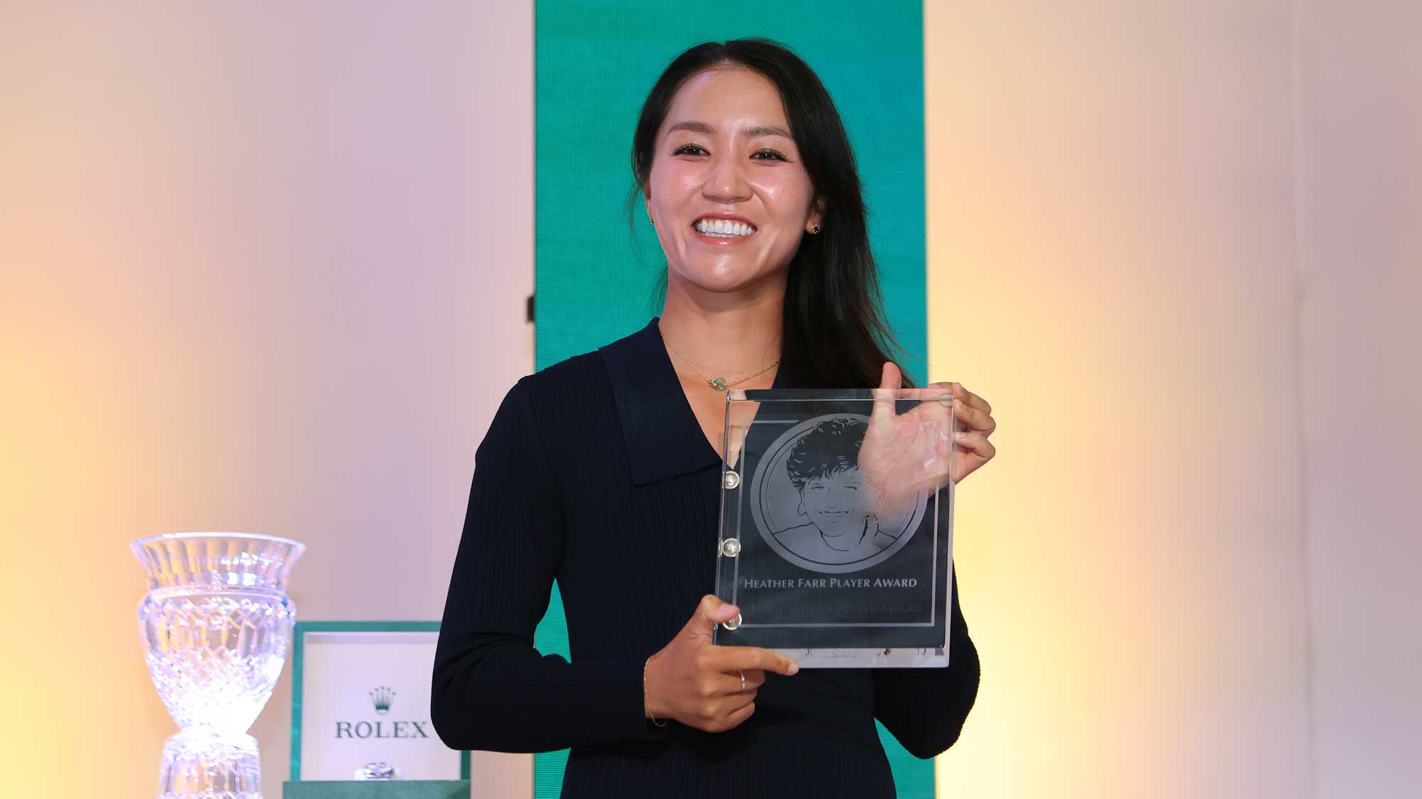 Lydia Ko of New Zealand is presented the Heather Farr Perseverance Award during the 2024 LPGA Rolex Players Awards at Tiburon Golf Club on November 20, 2024 in Naples, Florida.