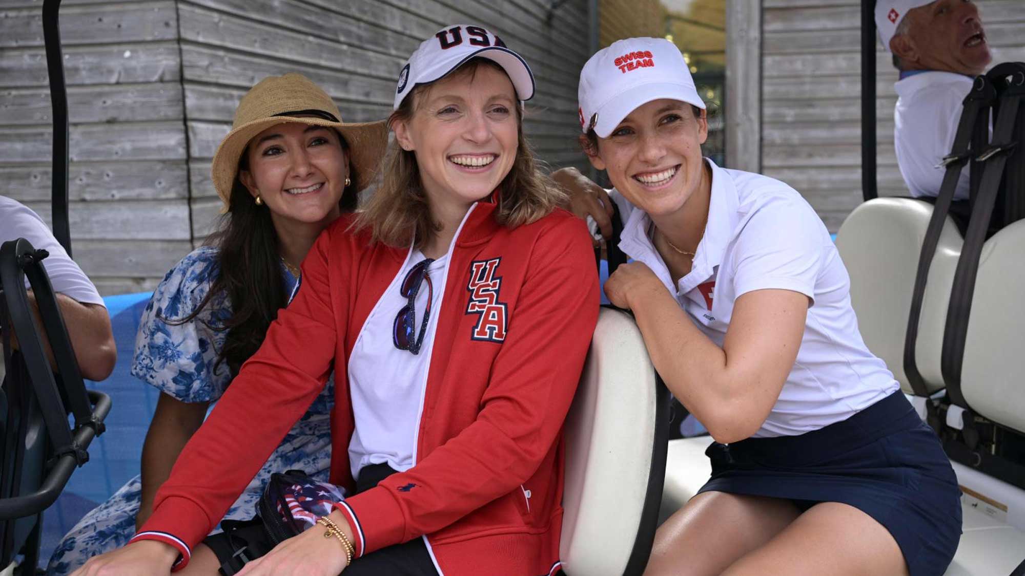 Swimming legend Katie Ledecky competes in women’s golf at Le Golf National and watches her friend Albane Valenzuela | LPGA