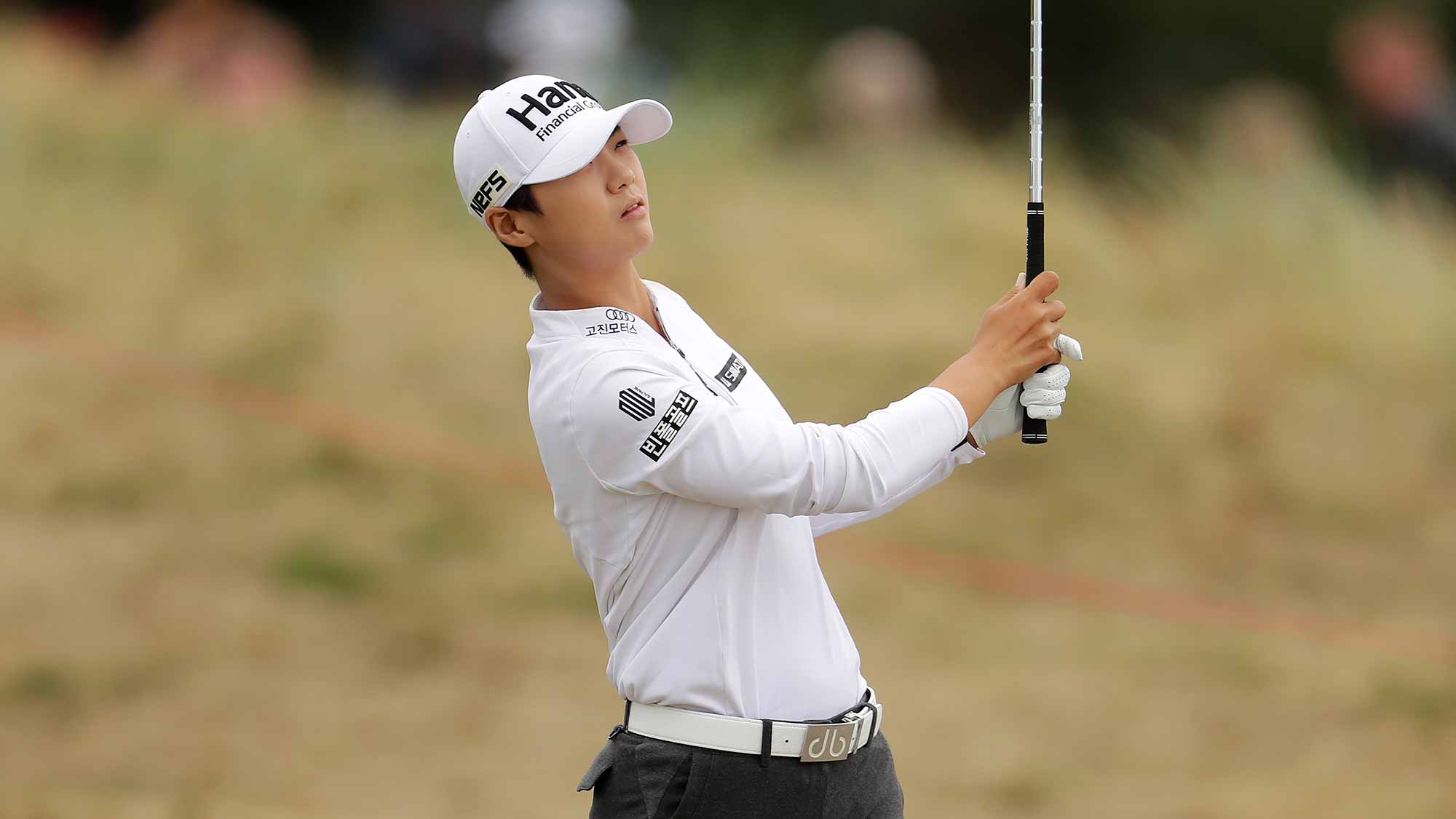 Sung Hyun Park of South Korea plays her second shot on the 4th hole during day three of Ricoh Women's British Open at Royal Lytham & St. Annes on August 4, 2018 in Lytham St Annes, England