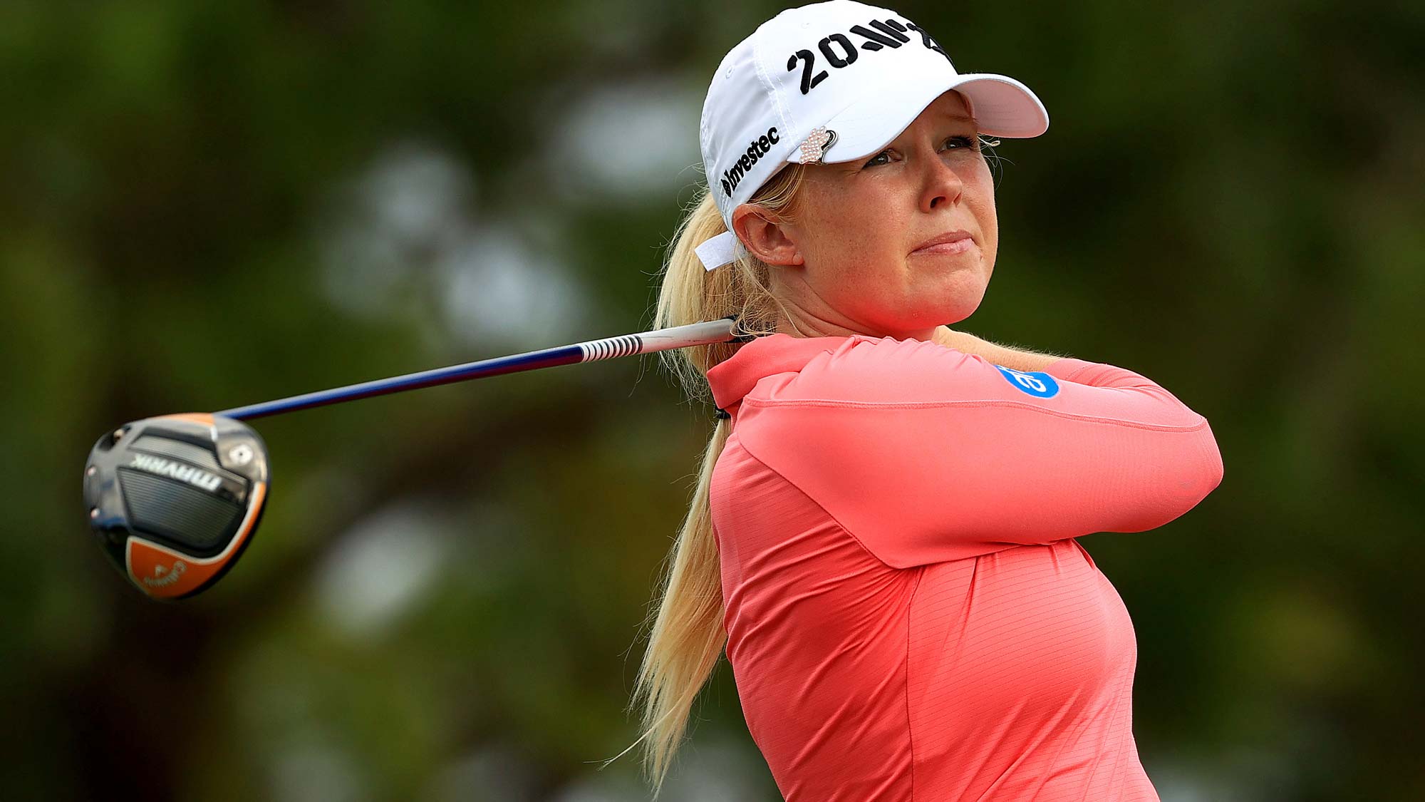 Stephanie Meadow hits her tee shot on the fourth hole during the final round of the Pelican Women's Championship