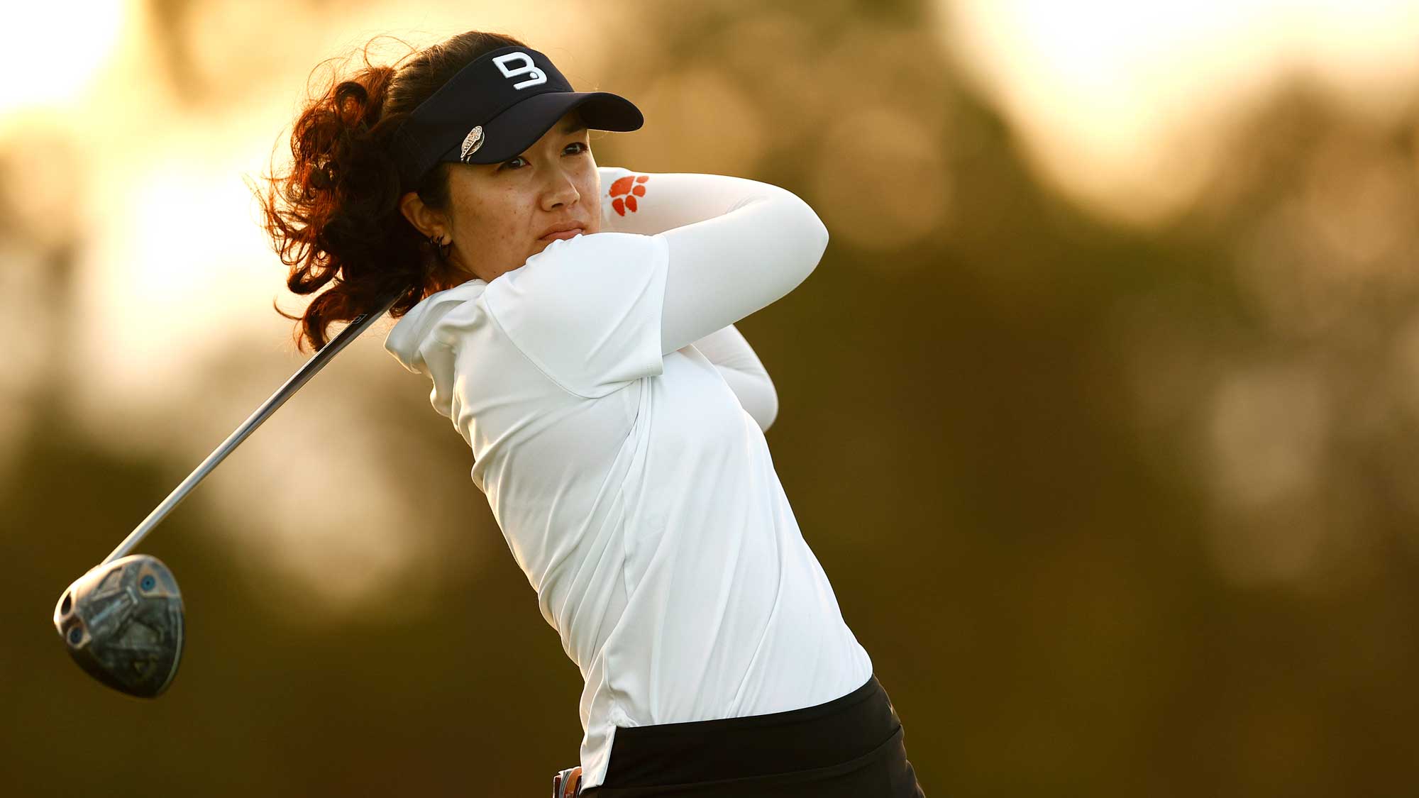 Savannah Grewal of Canada plays her shot from the 11th tee during the second round of The ANNIKA driven by Gainbridge at Pelican 2024 at Pelican Golf Club on November 15, 2024 in Belleair, Florida.