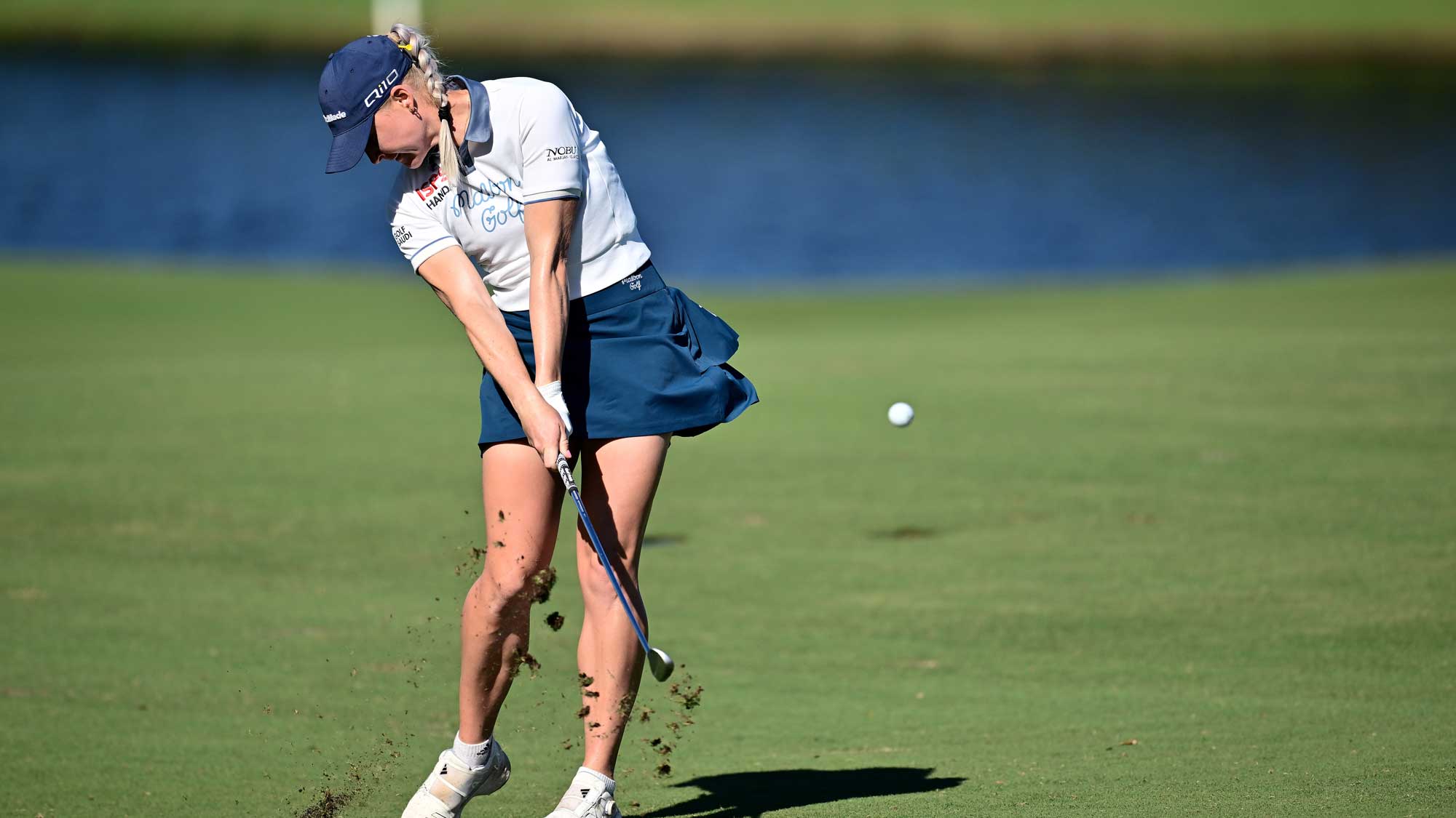 Charley Hull of England plays a shot on the sixth hole during the second round of The ANNIKA driven by Gainbridge at Pelican 2024 at Pelican Golf Club on November 15, 2024 in Belleair, Florida.