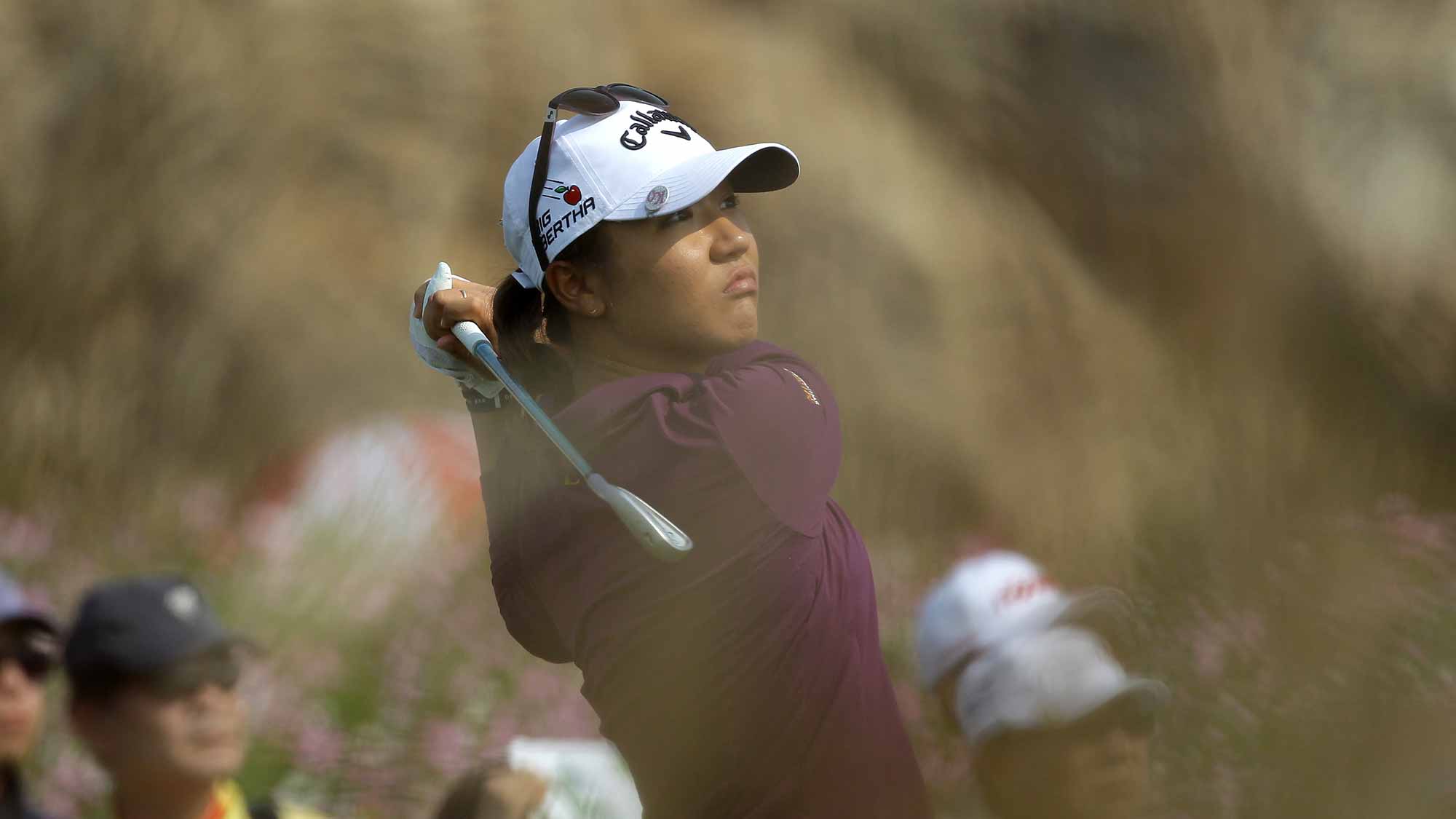 Lydia Ko of New Zealand plays a tee shot on the 3rd hole during round two of the LPGA KEB Hana Bank Championship