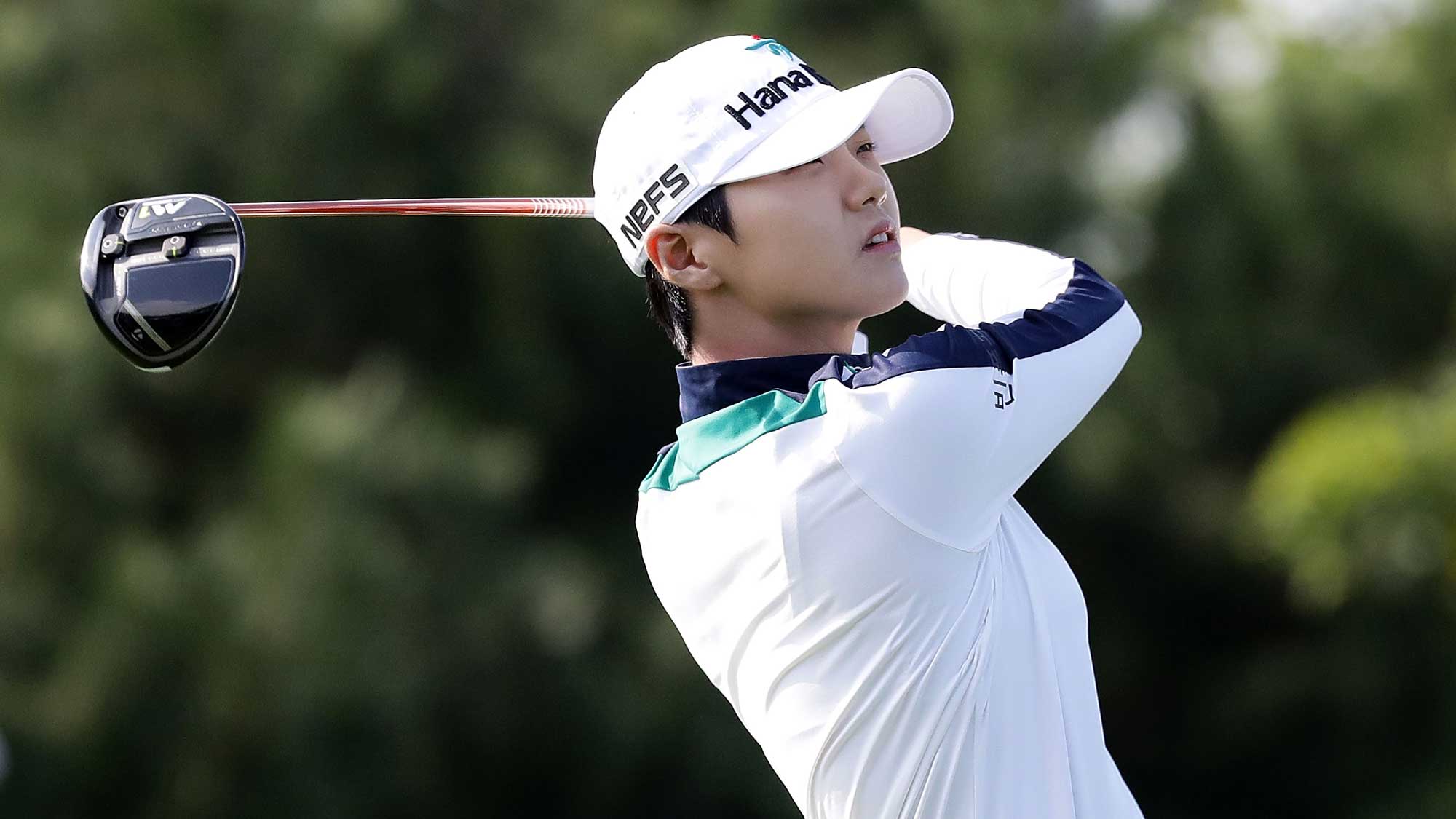 Sung-Hyun Park of South Korea plays a tee shot on the 2nd hole during the third round of the LPGA KEB Hana Bank Championship