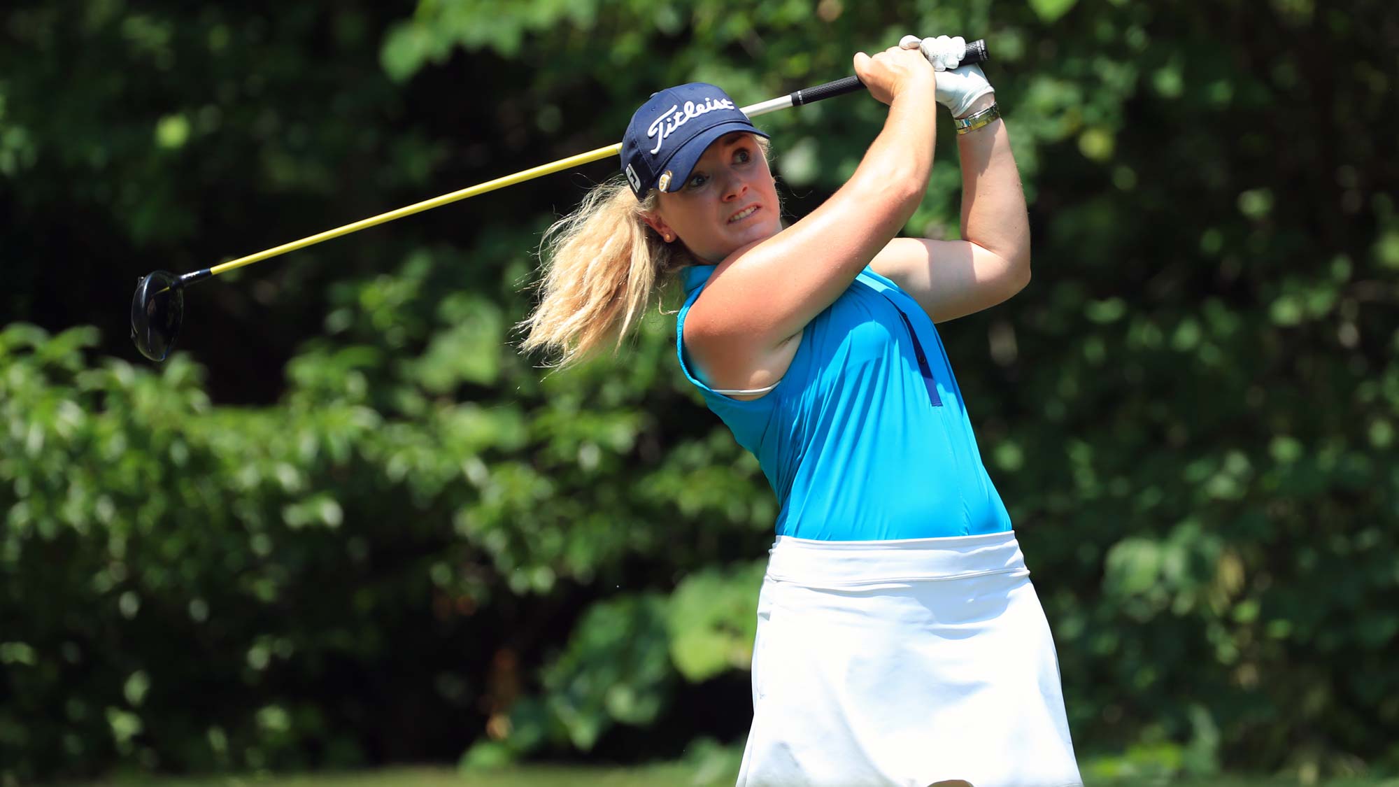 Bronte Law of England hits her tee shot on the sixth hole during the second round of the Pure Silk Championship