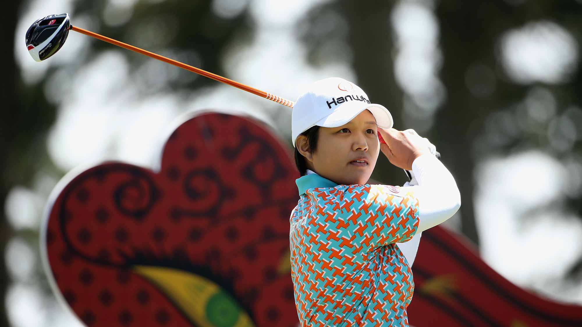 Haru Nomura of Japan hits her second shot on the 16th hole during round three of the Swinging Skirts LPGA Classic at Lake Merced Golf Club