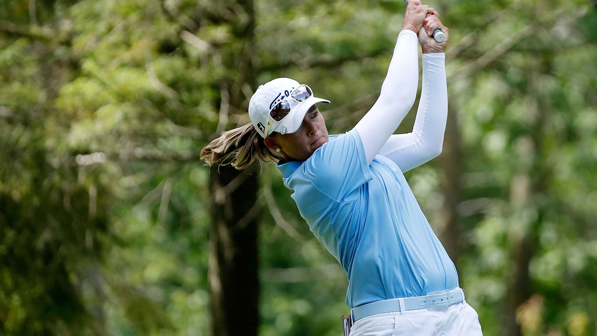 Katherine Kirk of Australia hits her tee shot on the third hole during the third round of the Thornberry Creek LPGA Classic