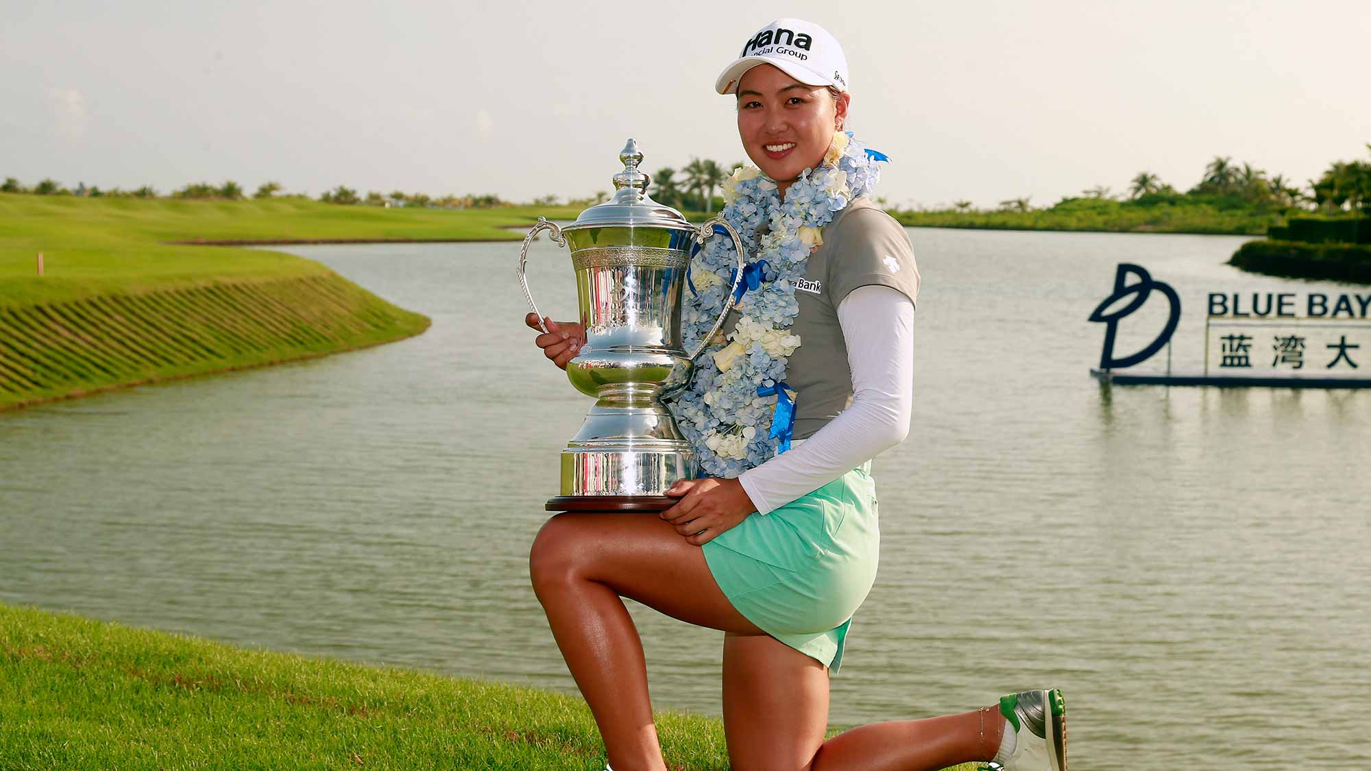 Minjee Lee of Australia poses with her trophy after winning the Blue Bay LPGA on Day 4 