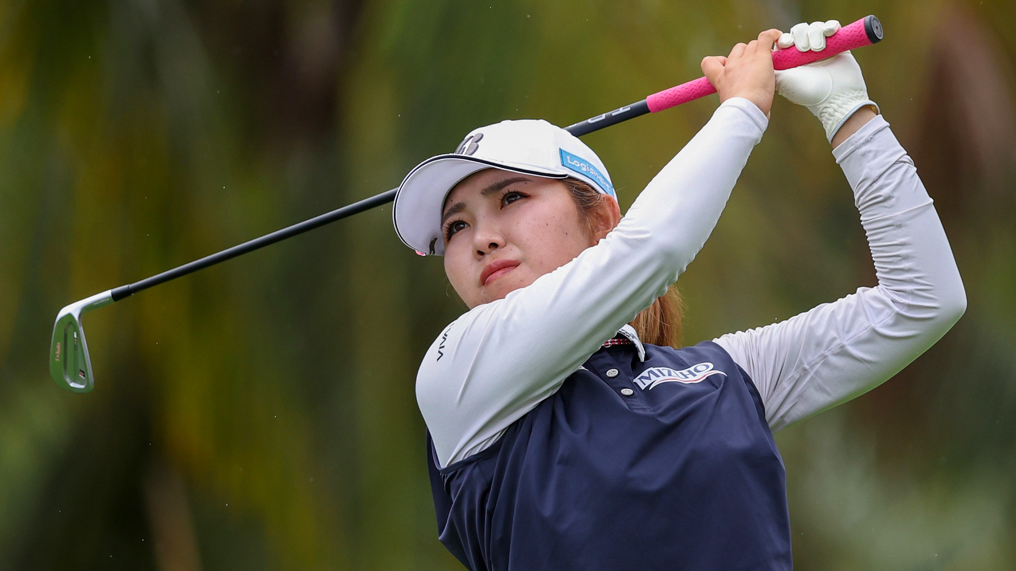  Ayaka Furue of Japan plays her shot on 11th hole during the first round of the Blue Bay LPGA 2025 at Jian Lake Blue Bay Golf Course on March 06, 2025 in Hainan Island, China. 