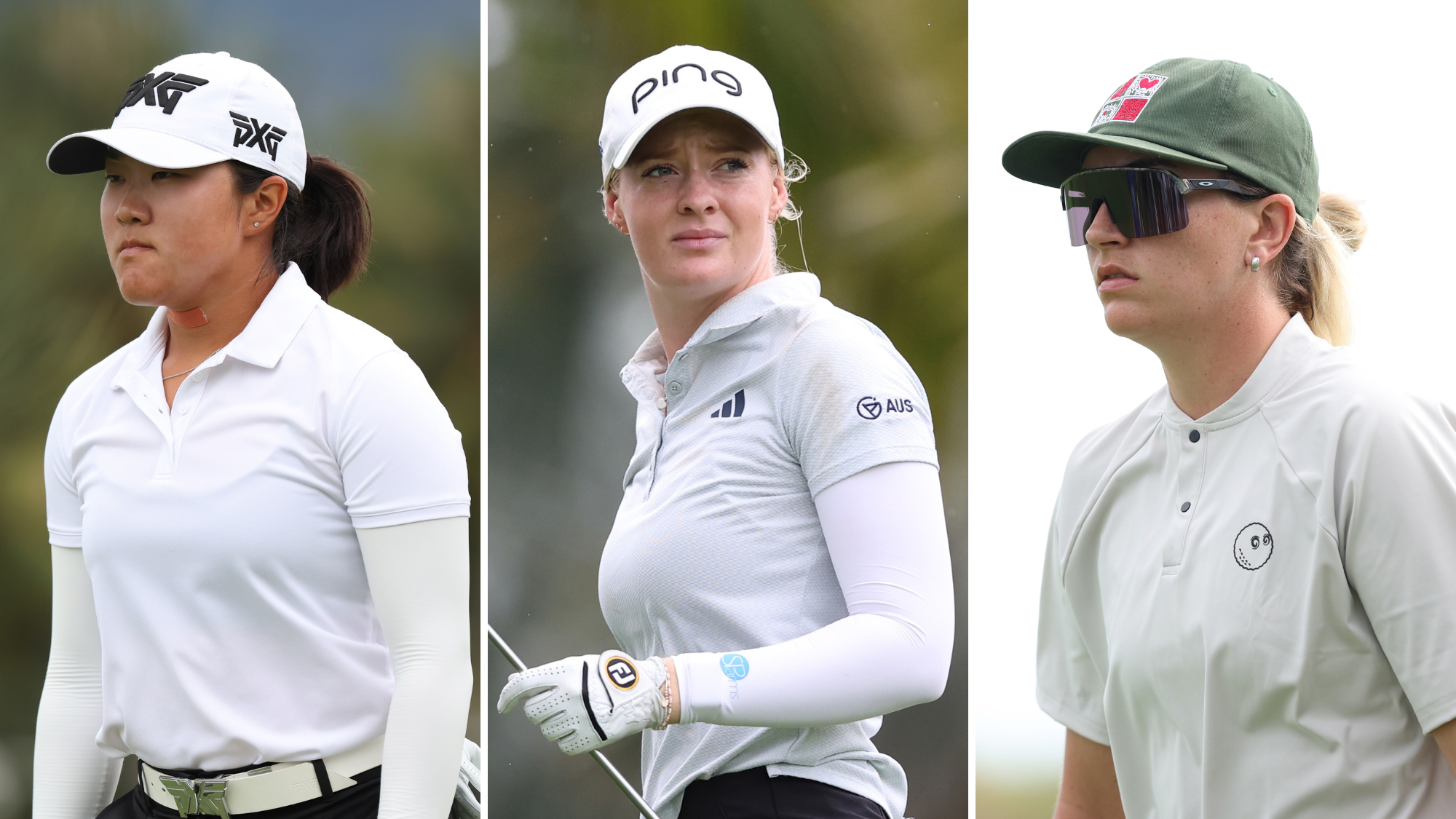 Auston Kim (L), Cassie Porter (C), and Gigi Stoll (R) during the third round of the 2025 Blue Bay LPGA