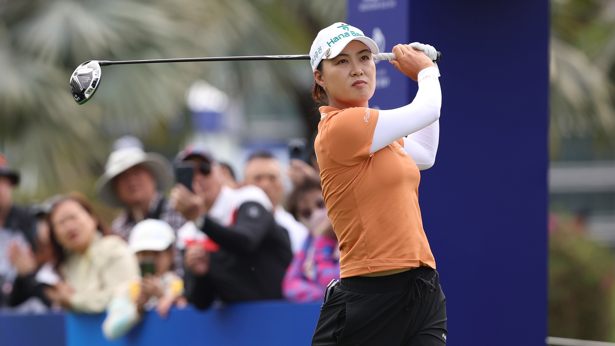 Minjee Lee of Australia hits a tee shot on 1st hole during the third round of the Blue Bay LPGA 2025 at Jian Lake Blue Bay Golf Course on March 08, 2025 in Hainan Island, China.