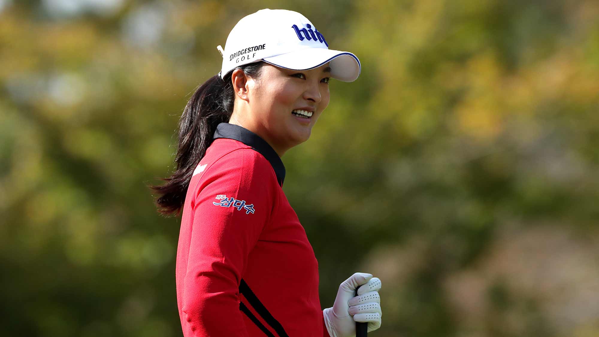 Jin Young Ko of Republic of Korea reacts on the second hole during Round 2 of 2019 BMW Ladies Championship at LPGA International Busan on October 25, 2019 in Busan, Republic of Korea