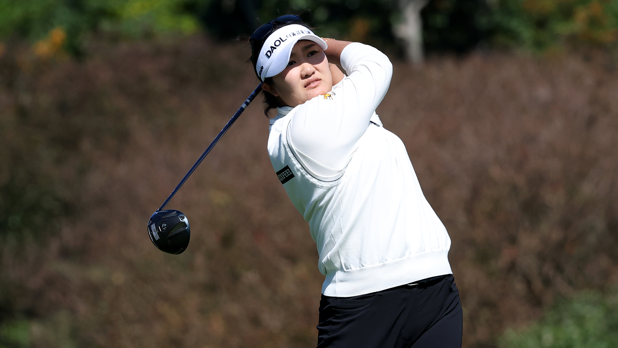 Haeran Ryu of South Korea plays a shot from the sixth tee during the first round of the BMW Ladies Championship 2026 at Pine Beach Golf Links on October 22, 2026 in Haenam, South Korea.