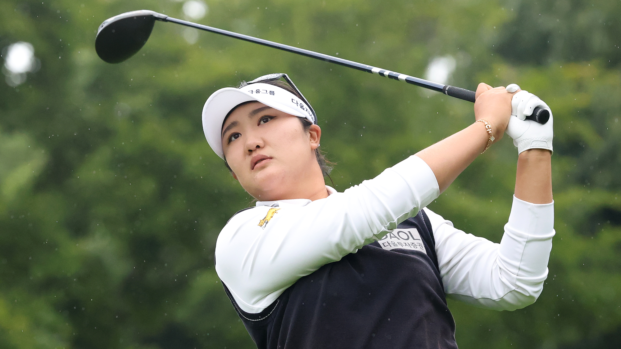 Haeran Ryu of South Korea plays a shot from the second tee during the third round of the BMW Ladies Championship 2026 at Pine Beach Golf Links on October 24, 2026 in Haenam, South Korea.