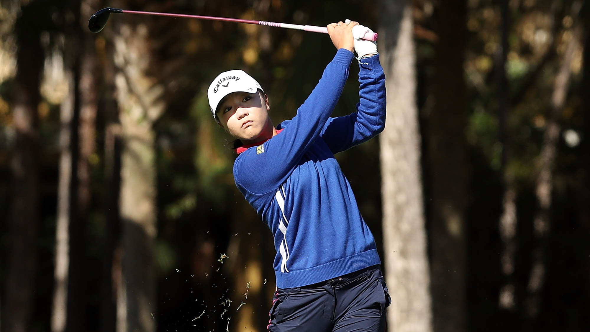 Lydia Ko of New Zealand plays her second shot on the first hole during the final round of the CME Group Tour Championship at Tiburon Golf Club