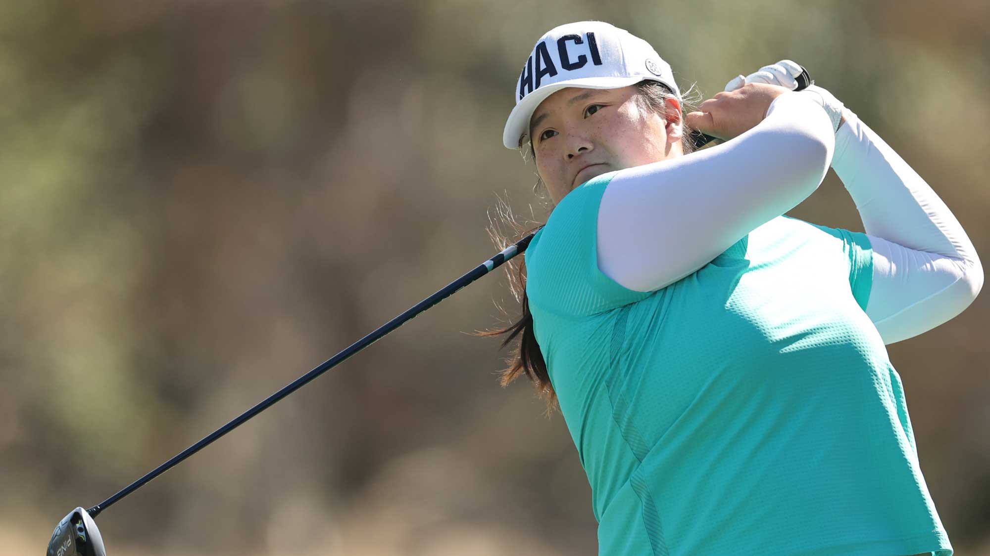 Angel Yin of the United States plays her shot from the third tee during the second round of the CME Group Tour Championship 2024 at Tiburon Golf Club on November 22, 2024 in Naples, Florida. 