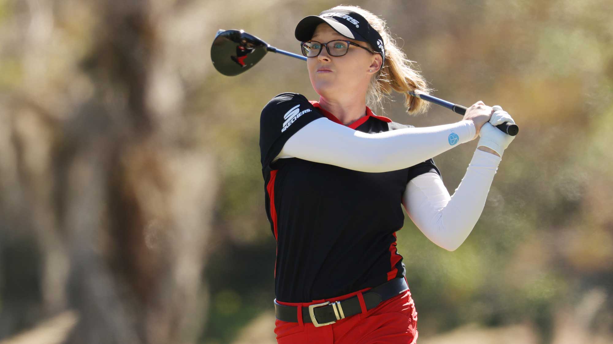 Henderson of Canada plays her shot from the third tee during the third round of the CME Group Tour Championship 2024 at Tiburon Golf Club on November 23, 2024 in Naples, Florida. 