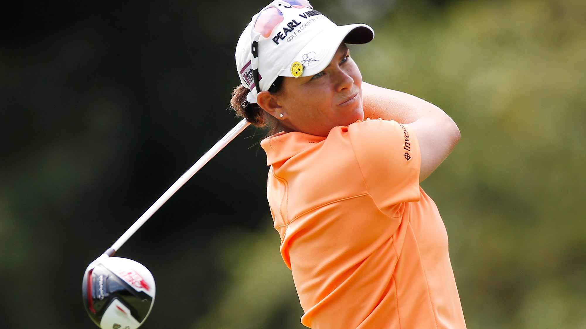 Lee-Anne Pace of South Africa watches her tee shot on the seventh hole during the first round of the Marathon Classic presented by Owens Corning and O-I at Highland Meadows Golf Club