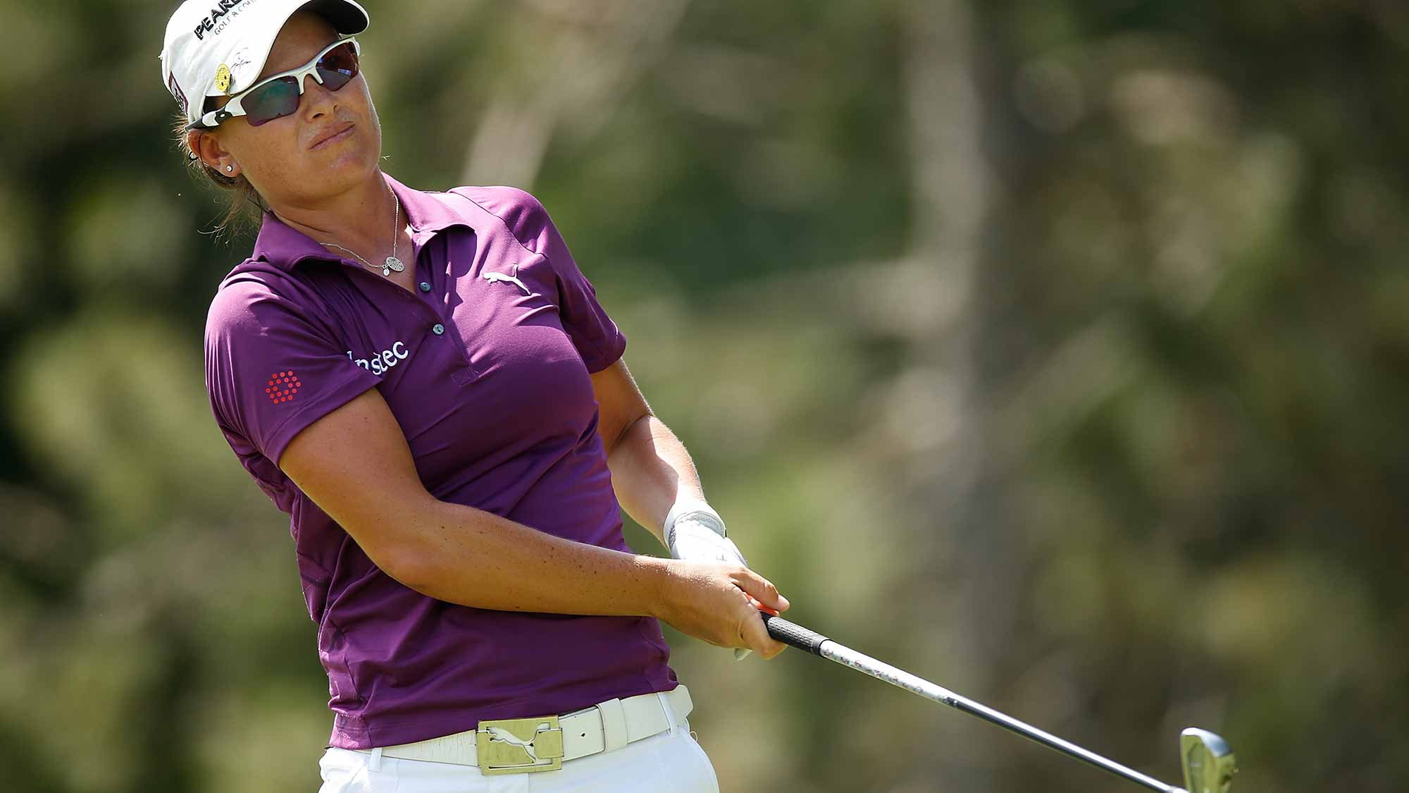 Lee-Anne Pace of South Africa watches her tee shot on the second hole during the third round of the Marathon Classic presented by Owens Corning and O-I at Highland Meadows Golf Club