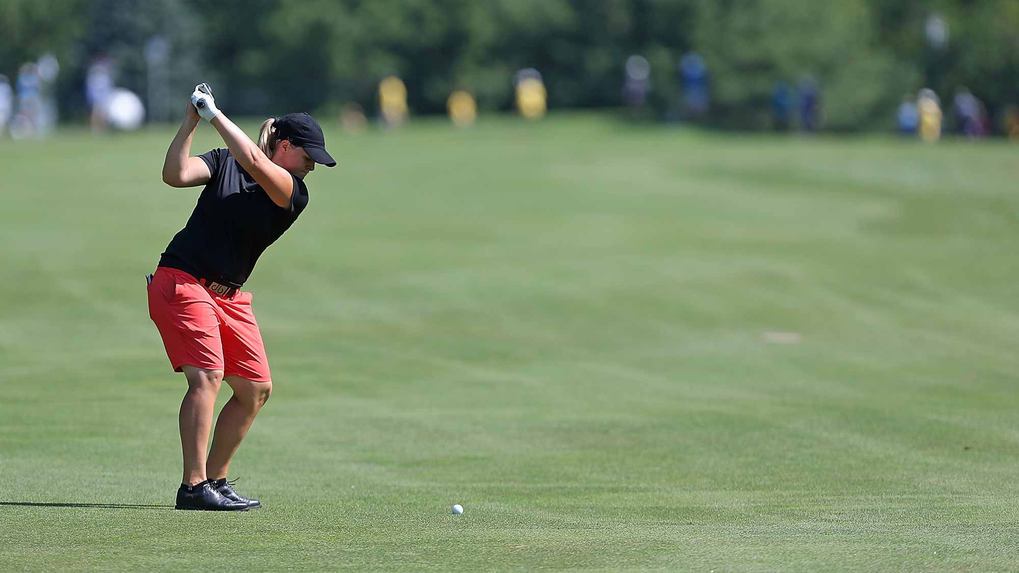  Caroline Hedwall of Sweden hits her second shot on the seventh hole during the second round of the Marathon Classic Presented By Owens Corning And O-I on July 13, 2018 in Sylvania, Ohio