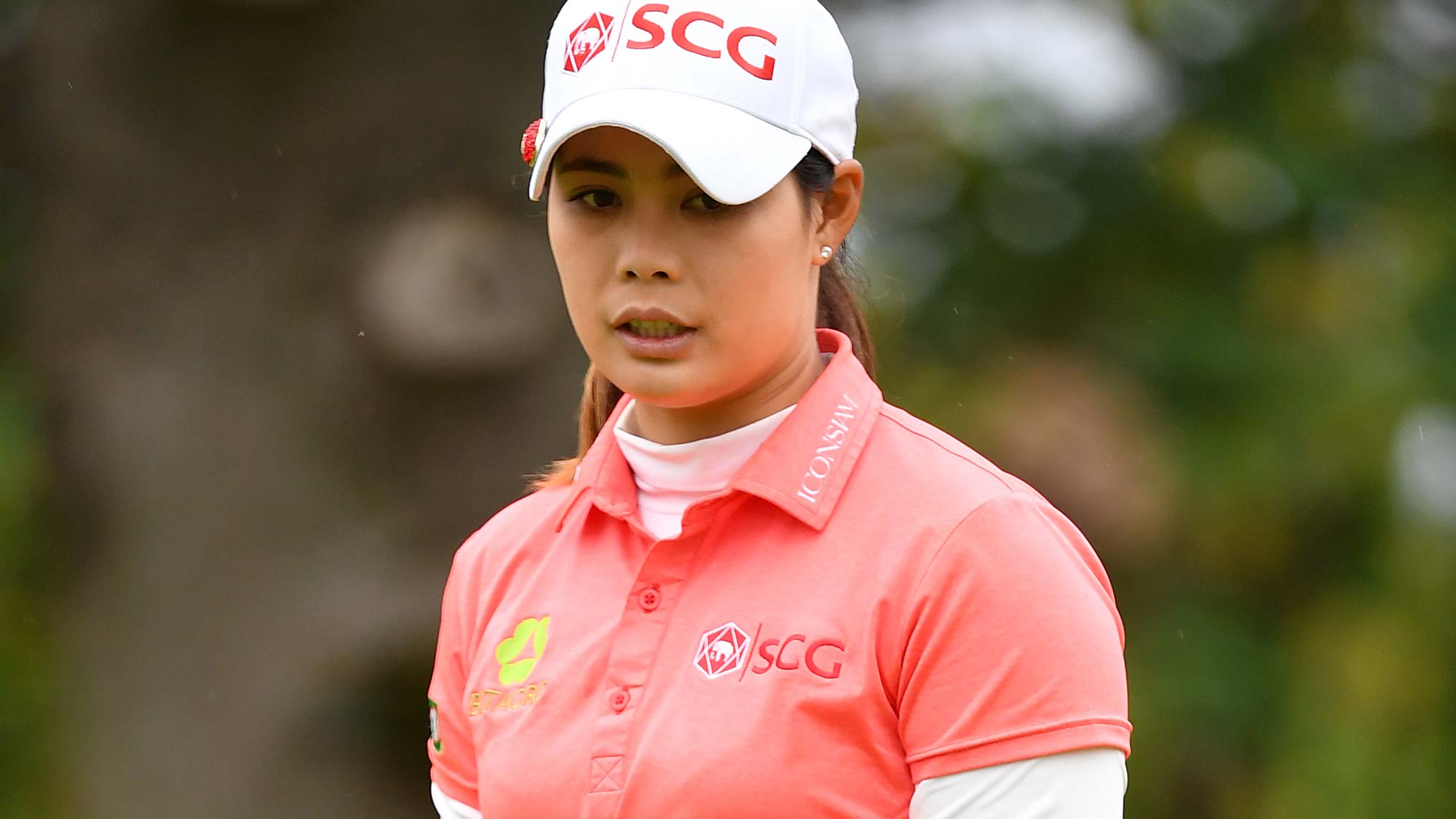 Moriya Jutanugarn of Thailand looks on during day 4 of the Evian Championship