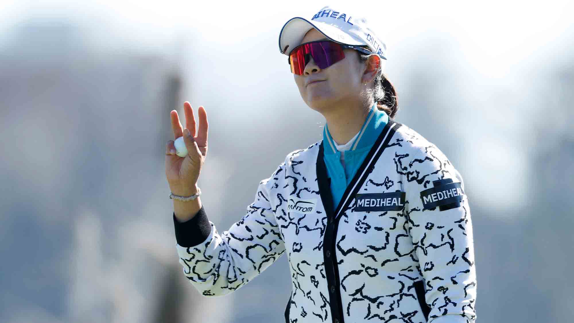 A Lim Kim of South Korea reacts on the 18th green during the second round of the Hilton Grand Vacations Tournament of Champions 2025 at Lake Nona Golf & Country Club on January 31, 2025 in Orlando, Florida.