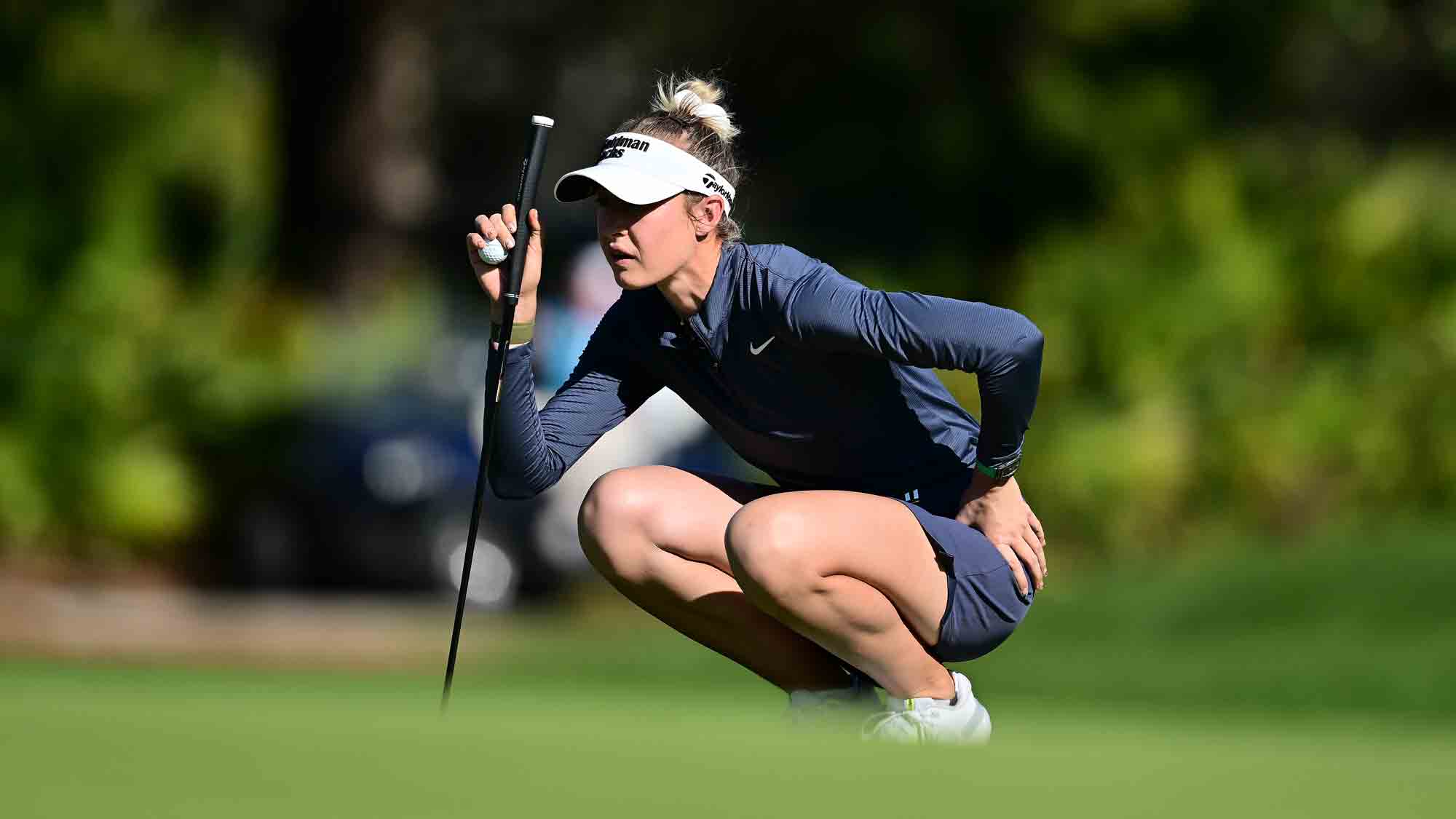 Nelly Korda of the United States lines up a putt on the ninth green during the second round of the Hilton Grand Vacations Tournament of Champions 2025 at Lake Nona Golf & Country Club on January 31, 2025 in Orlando, Florida.