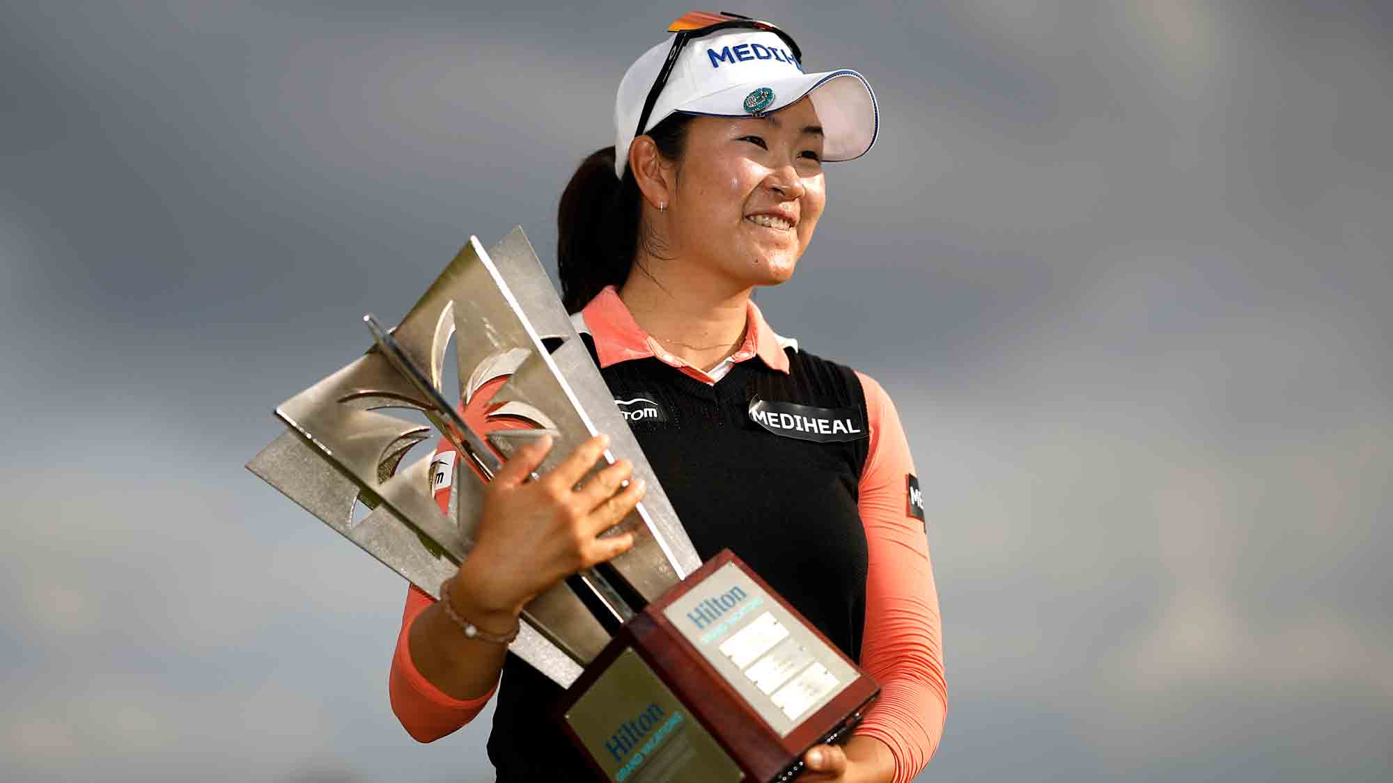 A Lim Kim of South Korea holds the championship trophy after winning the final round of the Hilton Grand Vacations Tournament of Champions 2025 at Lake Nona Golf & Country Club on February 02, 2025 in Orlando, Florida