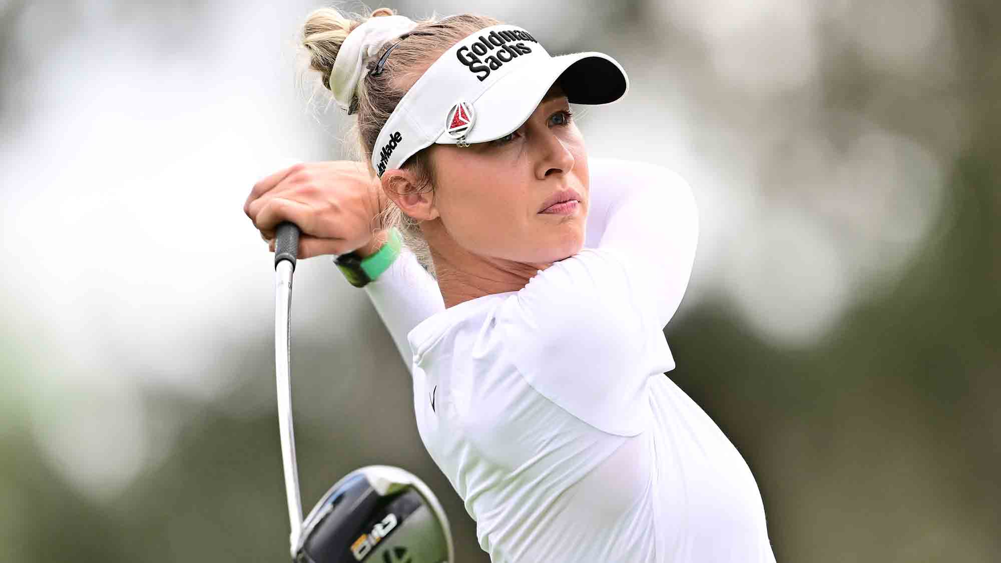 Nelly Korda of the United States plays her shot from the 16th tee during the final round of the Hilton Grand Vacations Tournament of Champions 2025 at Lake Nona Golf & Country Club on February 02, 2025 in Orlando, Florida. 