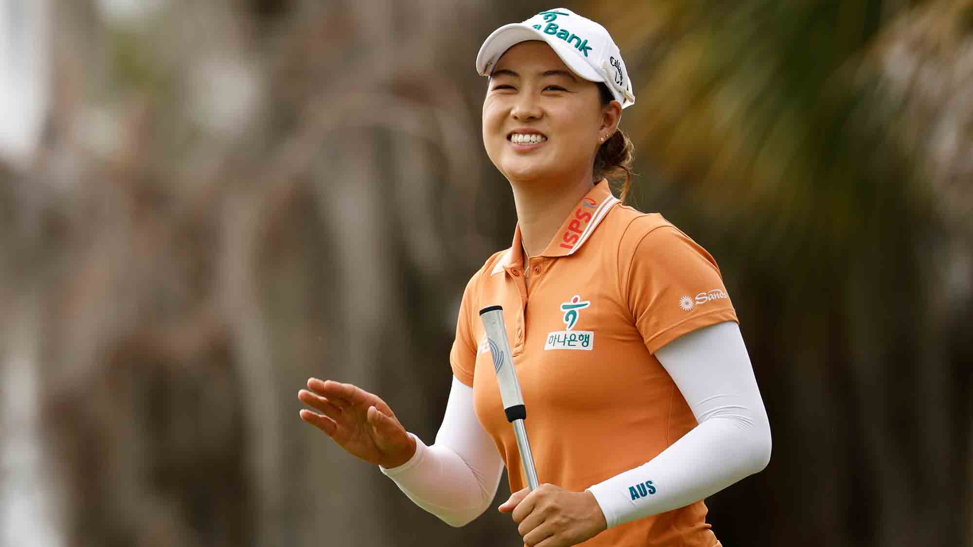 Minjee Lee of Australia reacts on the 18th green during the final round of the Hilton Grand Vacations Tournament of Champions 2025 at Lake Nona Golf & Country Club on February 02, 2025 in Orlando, Florida.