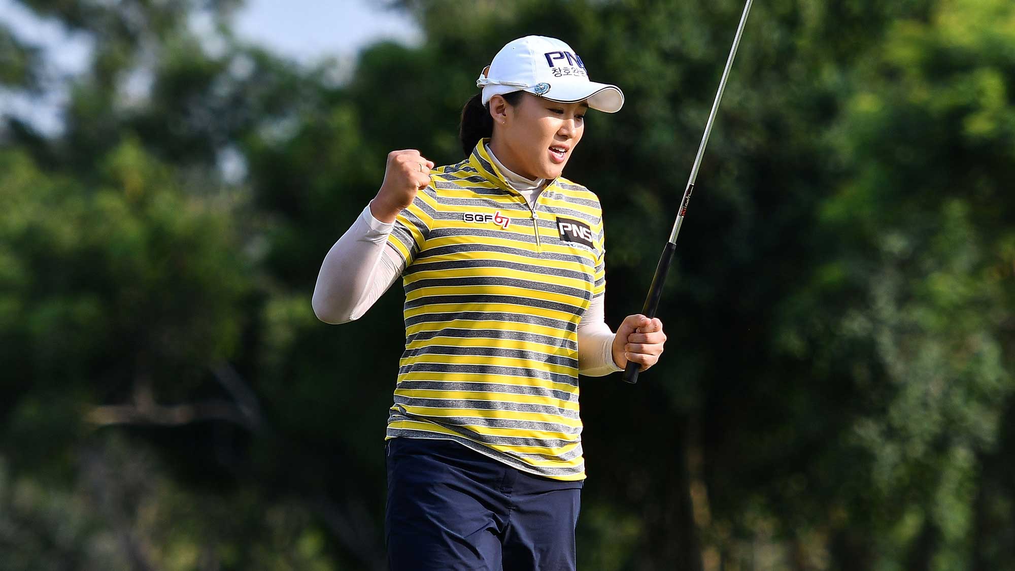 Amy Yang of Republic of Korea reacts on the 18th green after winning the final round of Honda LPGA Thailand