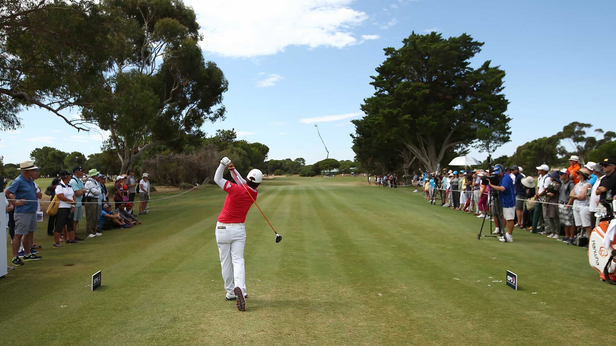 Haru Nomura of Japan tees off during day four of the ISPS Handa Women's Australian Open