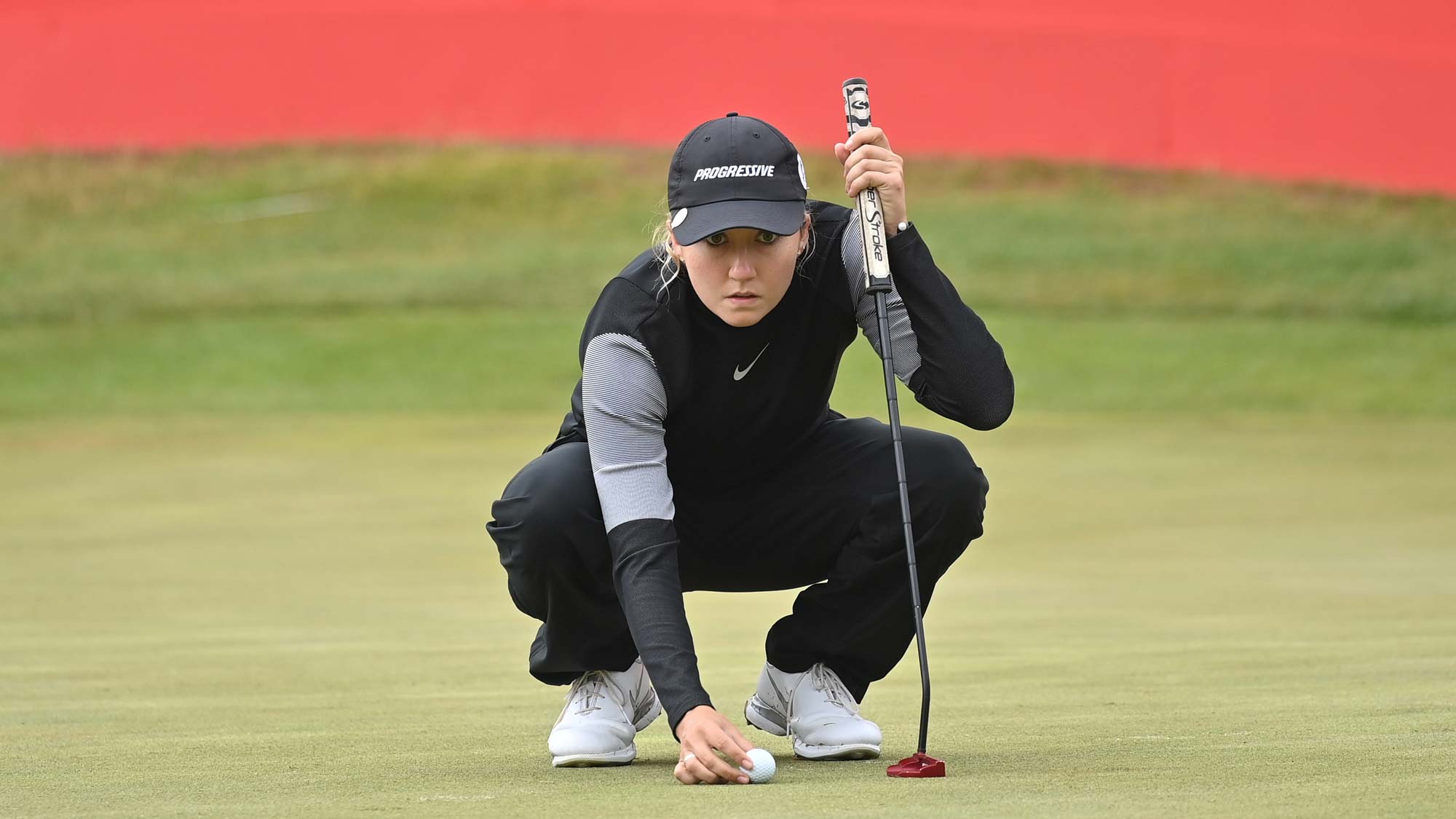 Jillian Hollis of the United States lines up a putt during the first round of The ISPS HANDA World Invitational 