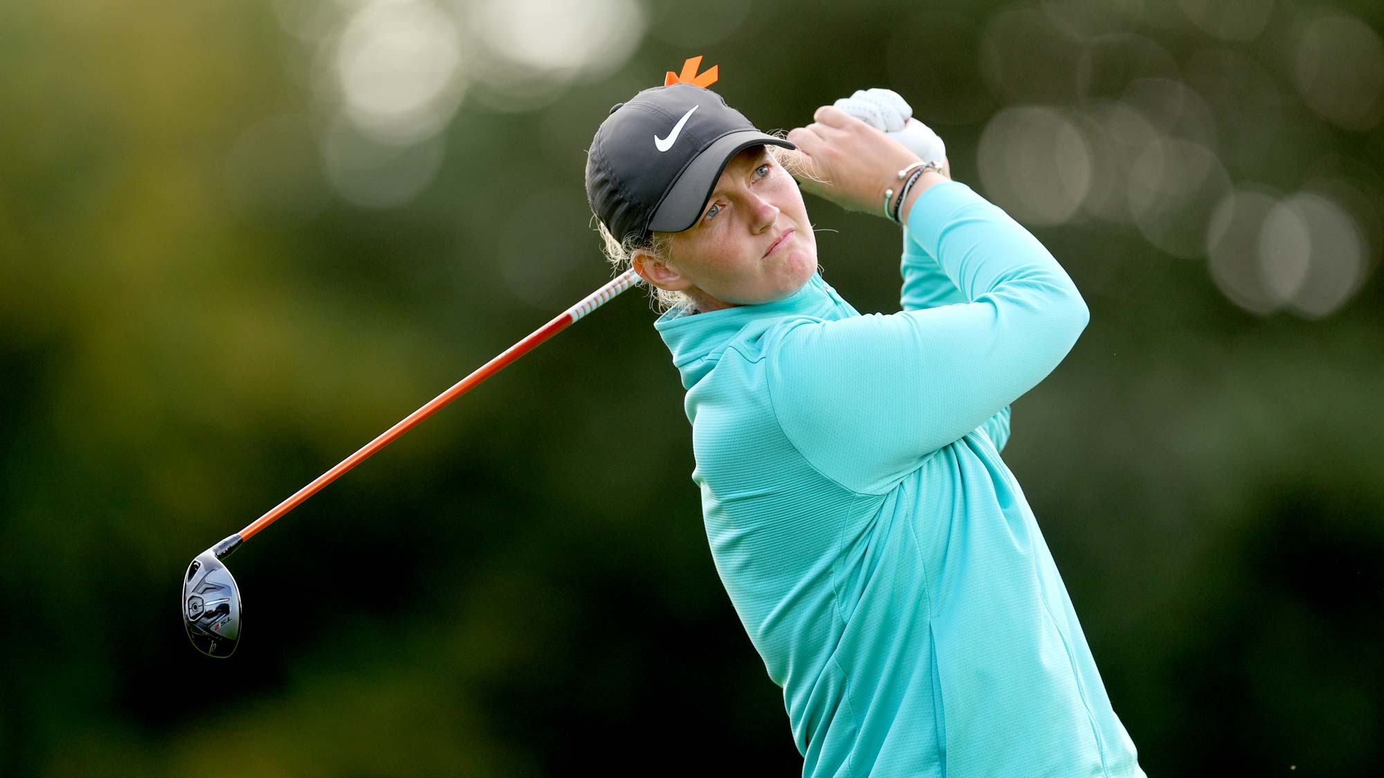 Gabriella Cowley of England plays her tee shot from the 15th hole on Day Three of the ISPS HANDA World Invitational presented by AVIV Clinics at Galgorm Castle Golf Club