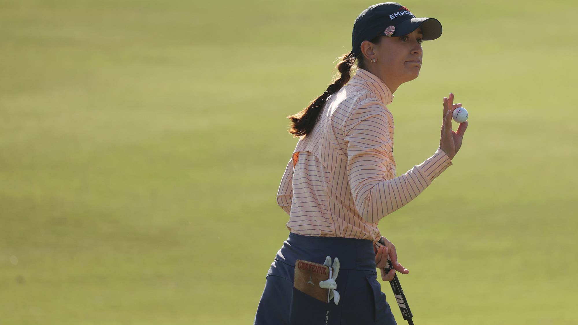 Cheyenne Knight of the United States reacts after a putt on the 18th green during the third round of the JM Eagle LA Championship presented by Plastpro