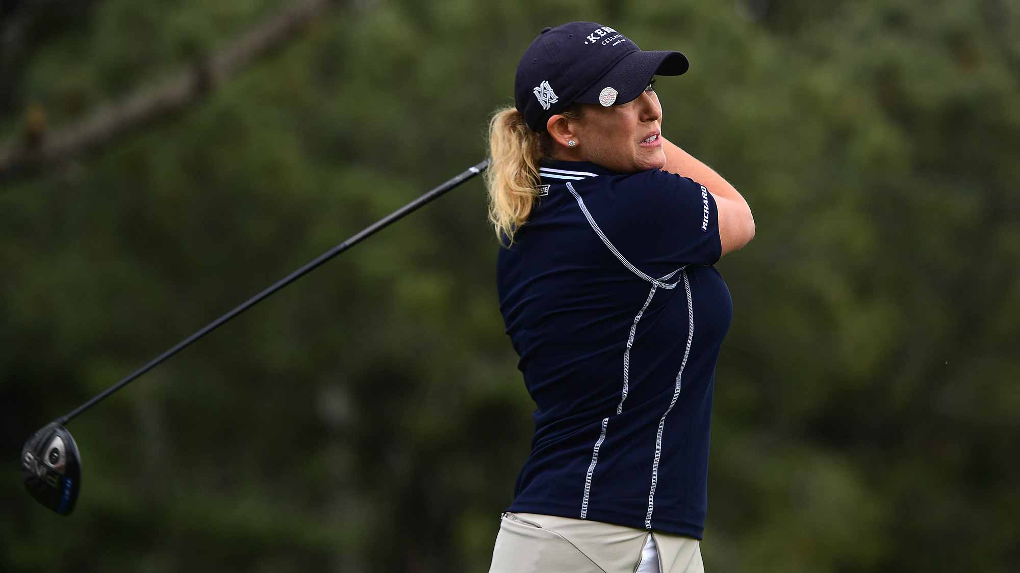 Cristie Kerr tees off the 16th hole during Round Two of the LPGA KIA CLASSIC at the Park Hyatt Aviara golf course on March 23, 2018 in Carlsbad, California