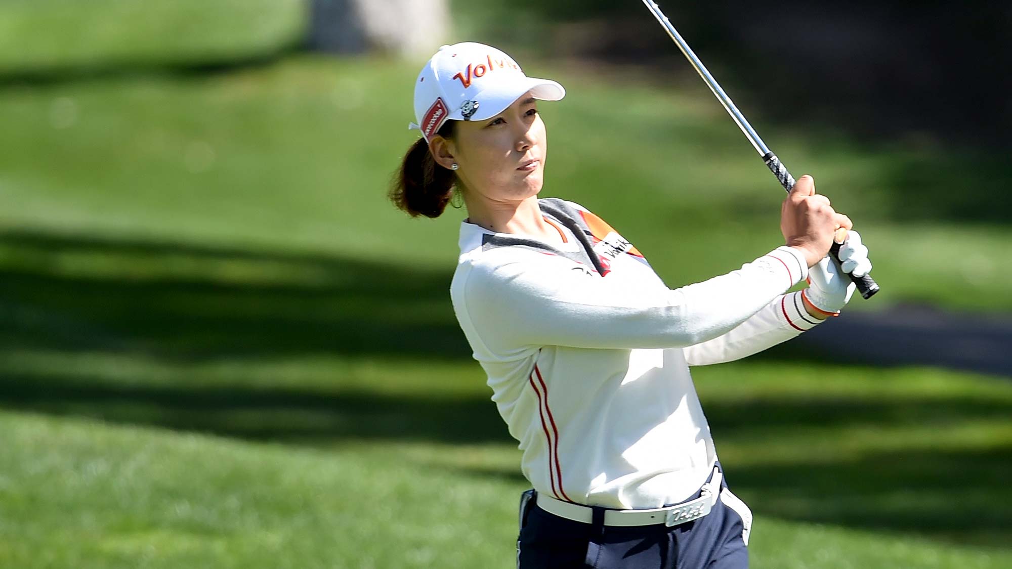 Chella Choi of Korea hits approach shot on the 15th hole during the first round of the Kia Classic