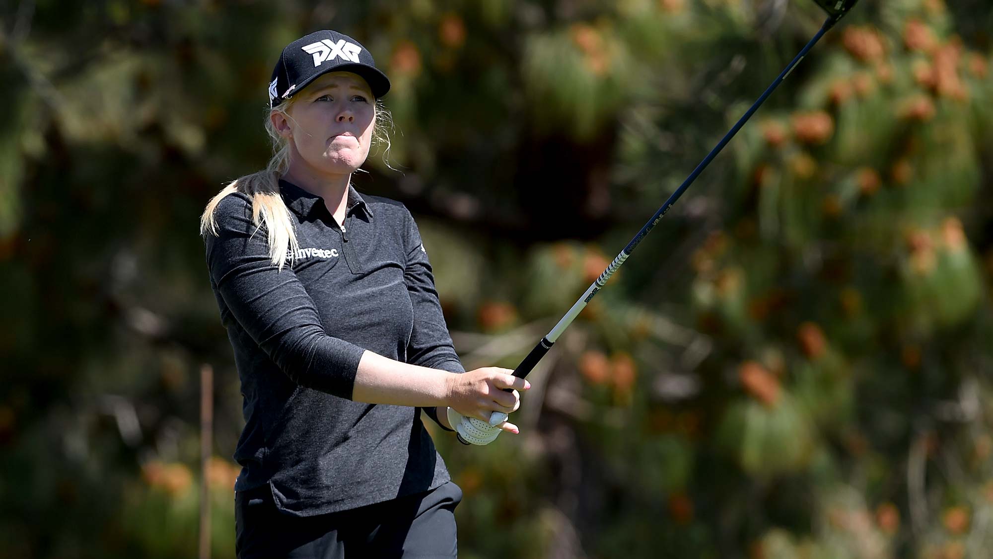 Stephanie Meadow of Northern Ireland hits her tees shot on the 16th hole during the first round of the Kia Classic