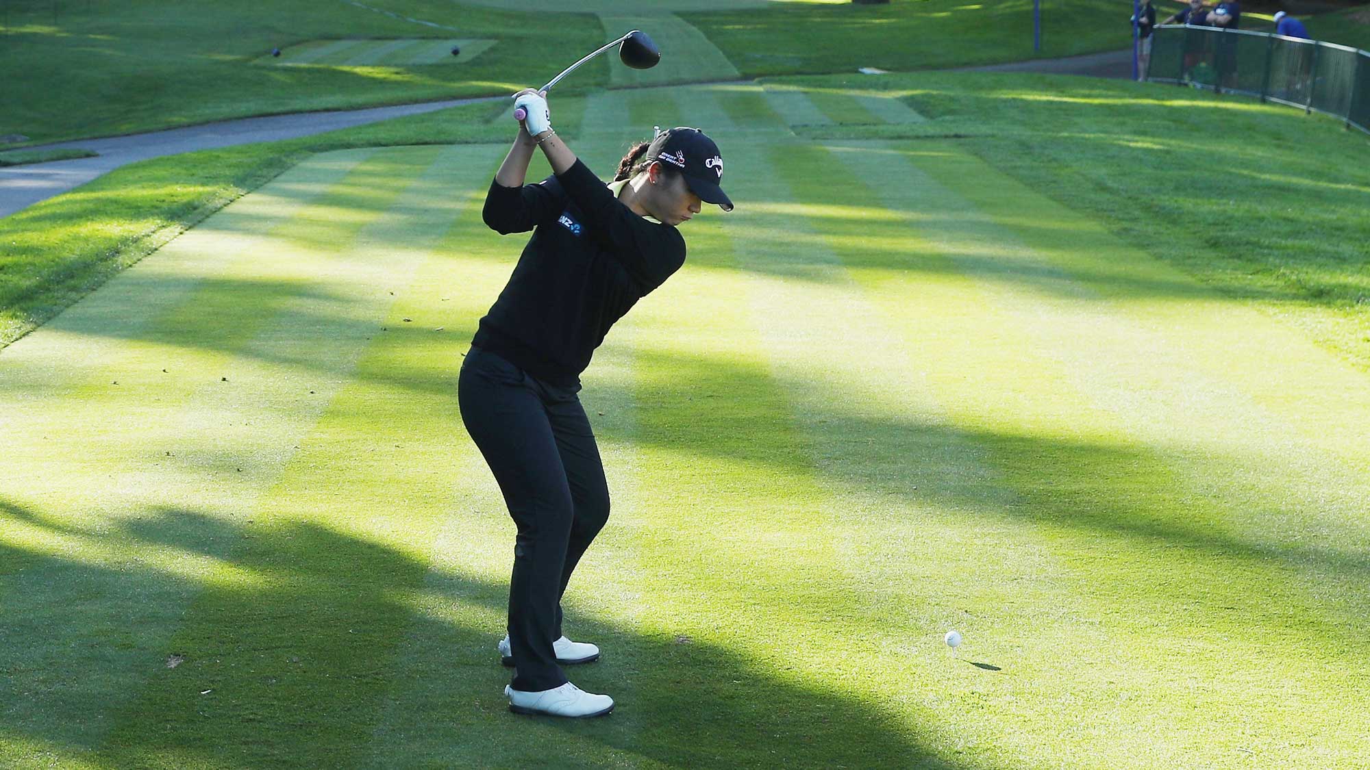 Lydia Ko of New Zealand hits a shot during the pro-am prior to the start of the KPMG Women's PGA Championship