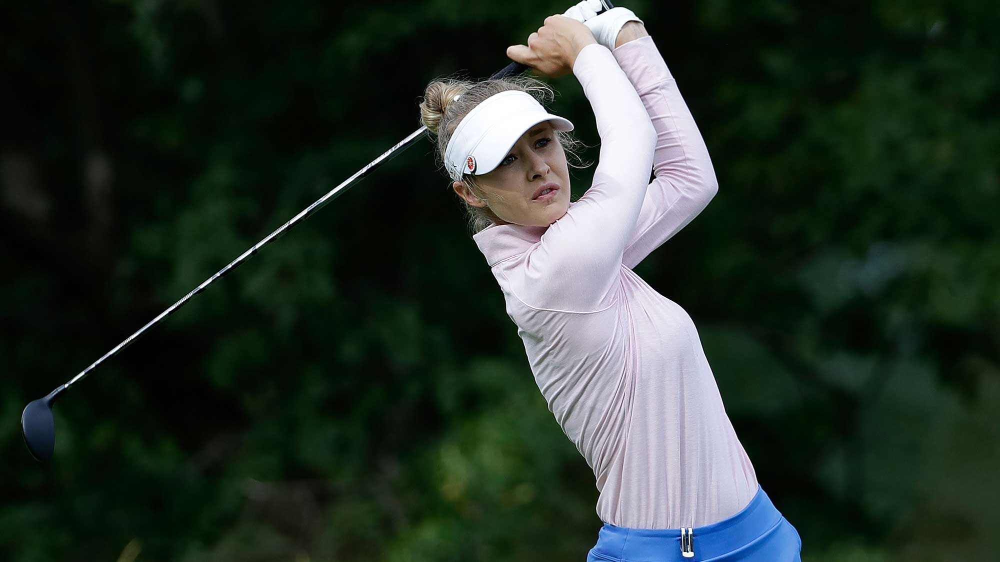 Nelly Korda hits her tee shot on the fifth hole during the first round of the 2017 KPMG PGA Championship