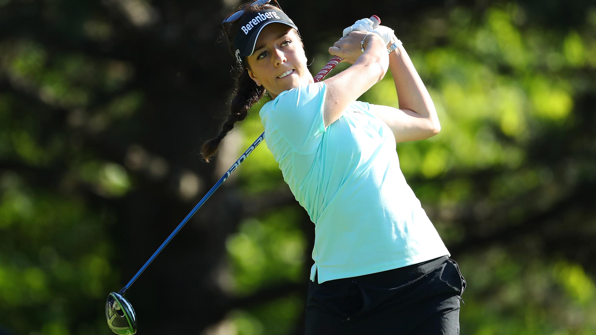 Georgia Hall of England watches her tee shot on the second hole during the second round of the 2018 KPMG PGA Championship