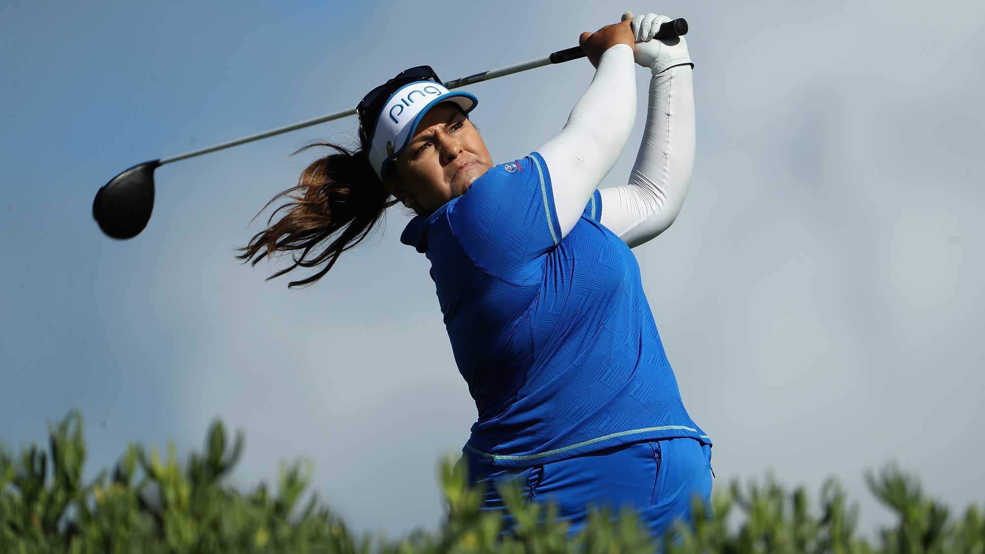 Lizette Salas plays a tee shot on the 13th hole during the first round of the LPGA LOTTE Championship Presented By Hershey